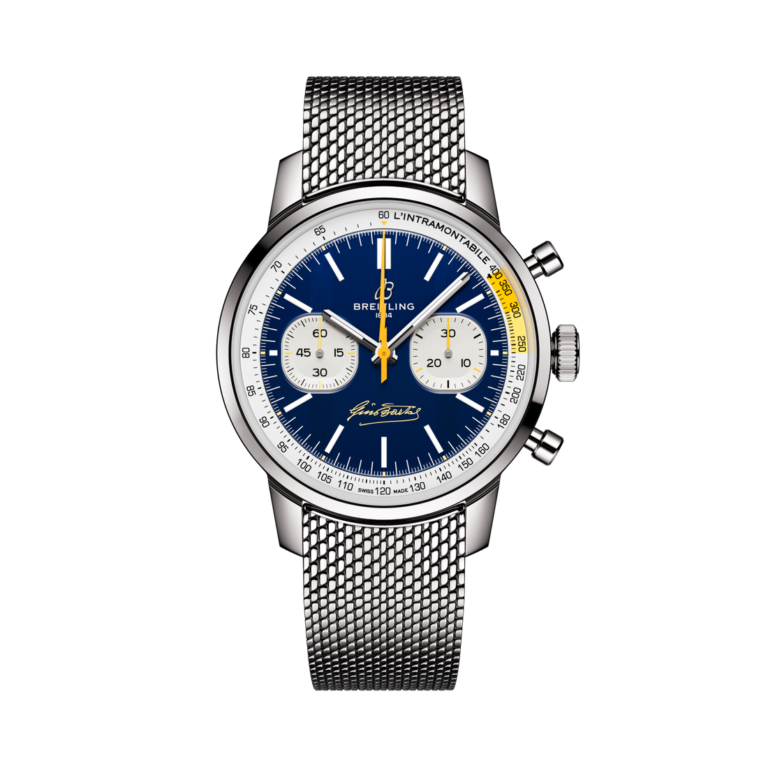 Breitling Top Time B01 Gino Bartali reference AB01767A1C1A1 with Blue dial, Stainless steel case, bracelet, front view