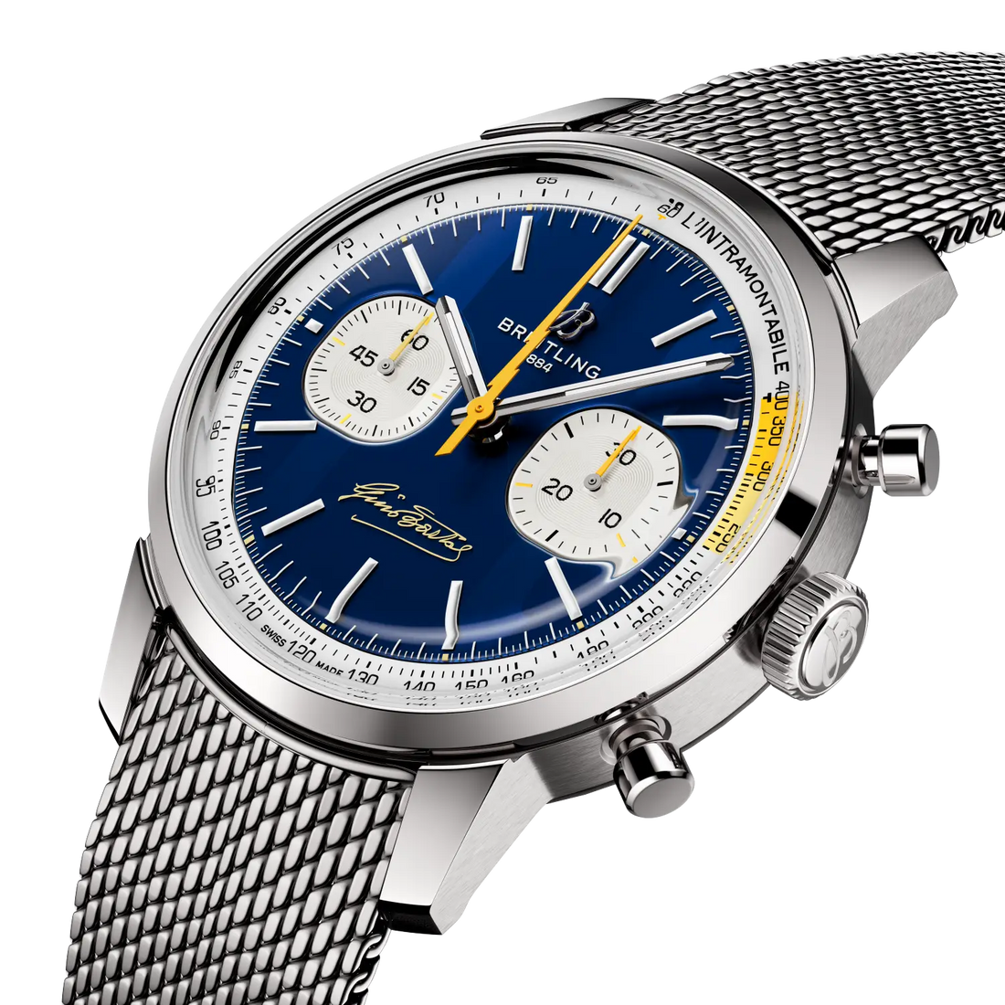 Breitling Top Time B01 Gino Bartali reference AB01767A1C1A1 with Blue dial, Stainless steel case, bracelet, three-quarter view
