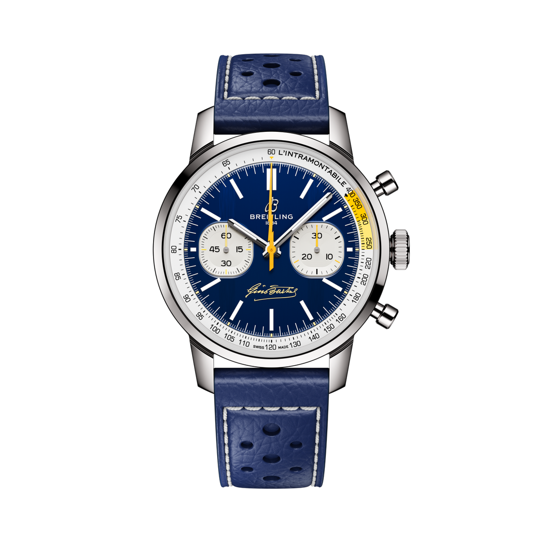 Breitling Top Time B01 Gino Bartali reference AB01767A1C1X1 with Blue dial, Stainless steel case, calfskin strap, front view