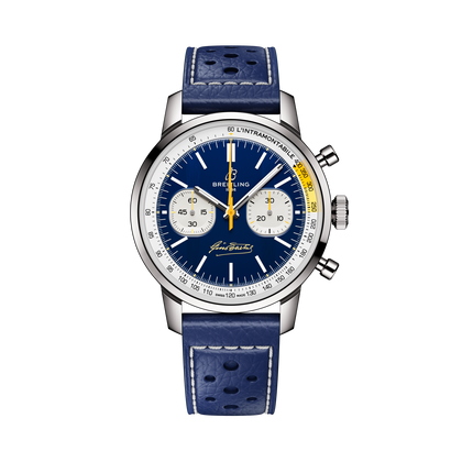 Breitling Top Time B01 Gino Bartali reference AB01767A1C1X1 with Blue dial, Stainless steel case, calfskin strap, front view
