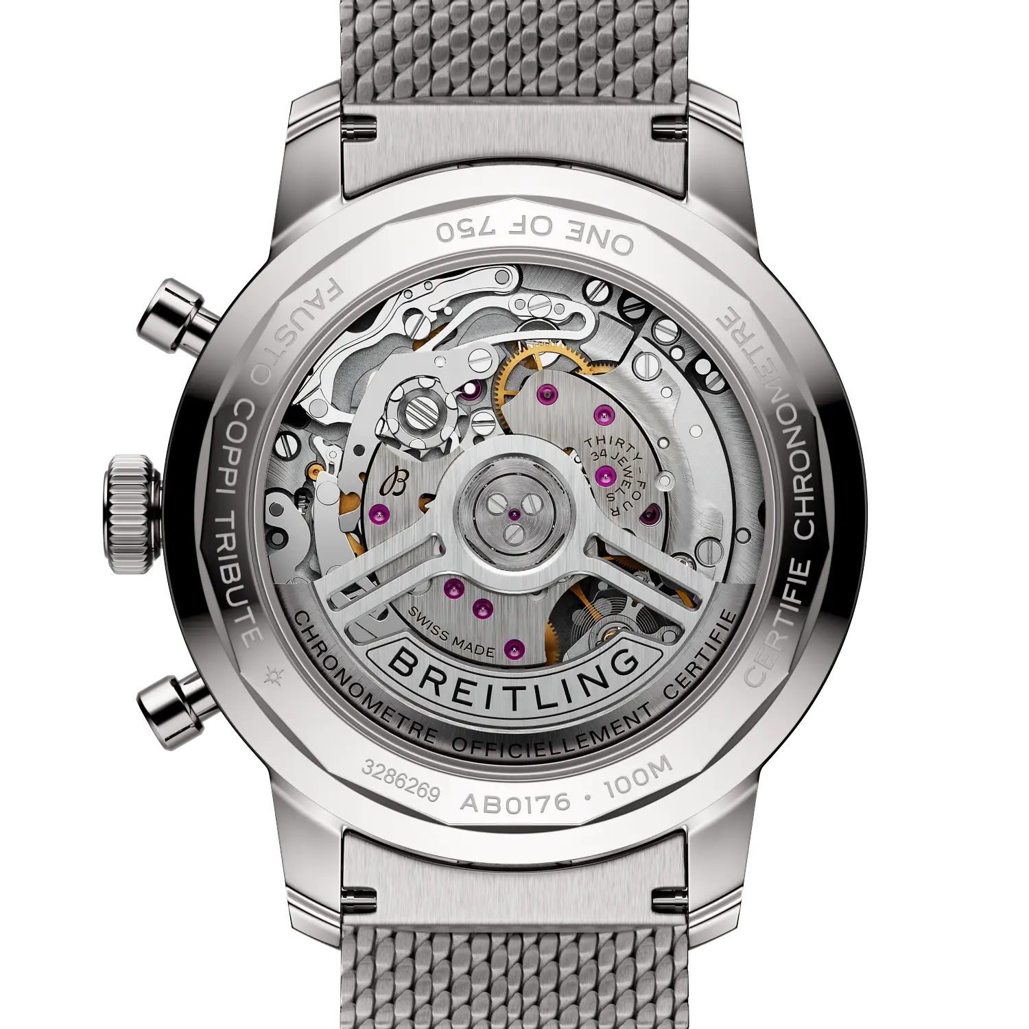 Caseback view of Breitling Top Time B01 Fausto Coppi reference AB01768A1A1A1