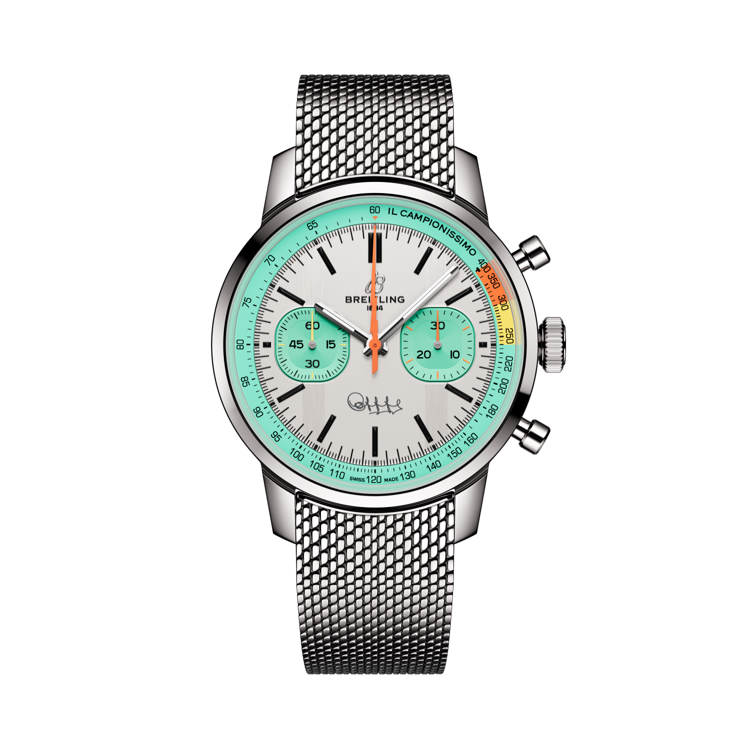 Breitling Top Time B01 Fausto Coppi reference AB01768A1A1A1 with White dial, Stainless steel case, bracelet, front view