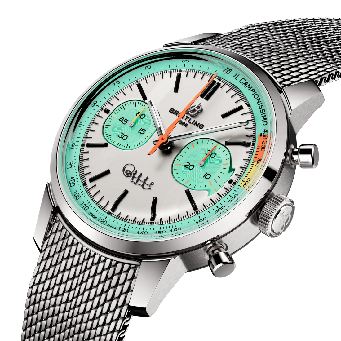 Breitling Top Time B01 Fausto Coppi reference AB01768A1A1A1 with White dial, Stainless steel case, bracelet, three-quarter view