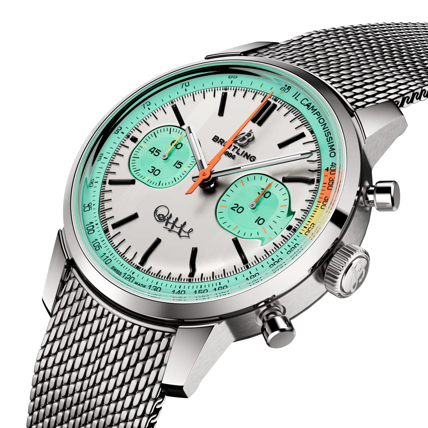 Breitling Top Time B01 Fausto Coppi reference AB01768A1A1A1 with White dial, Stainless steel case, bracelet, three-quarter view