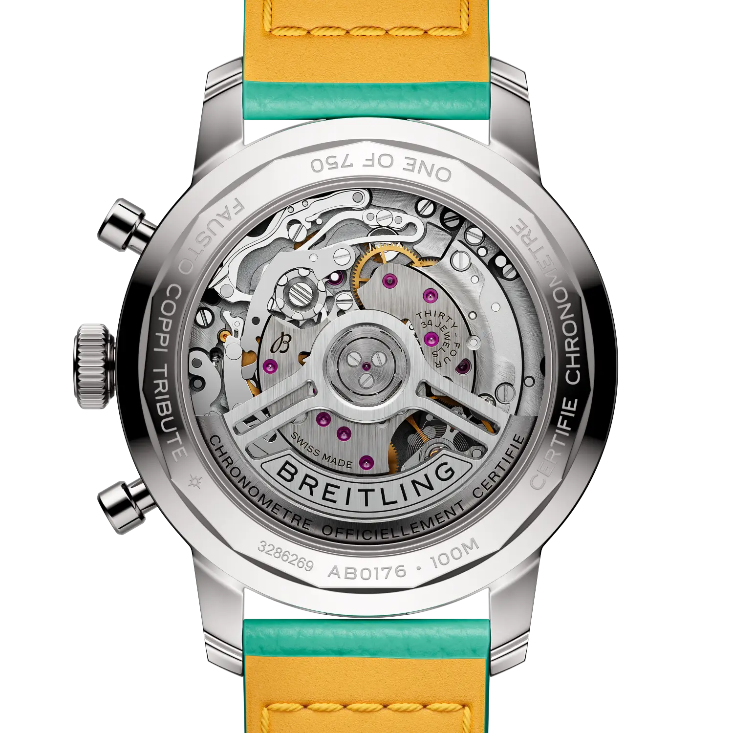 Caseback view of Breitling Top Time B01 Fausto Coppi reference AB01768A1A1X1