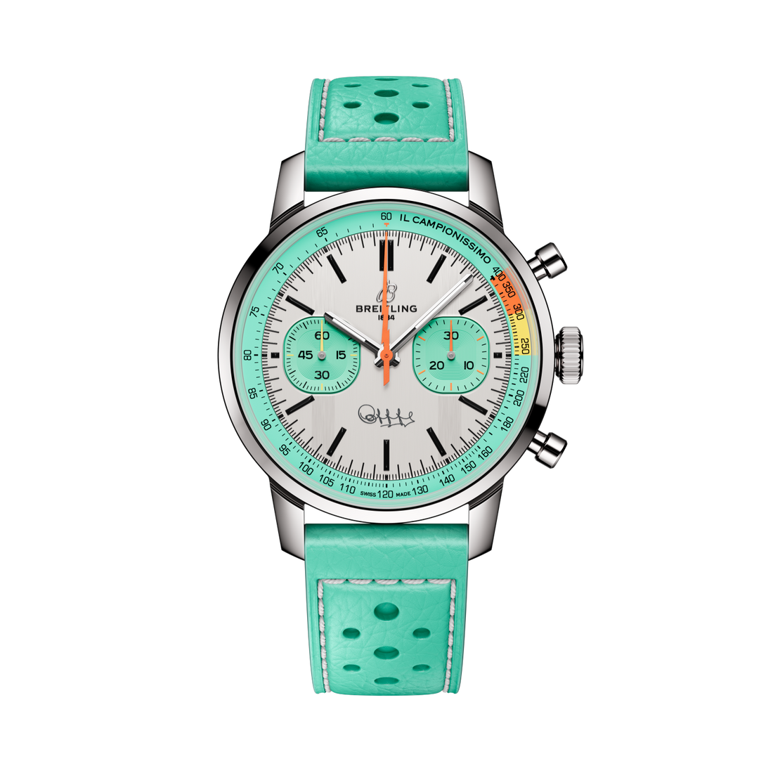 Breitling Top Time B01 Fausto Coppi reference AB01768A1A1X1 with White dial, Stainless steel case, calfskin strap, front view