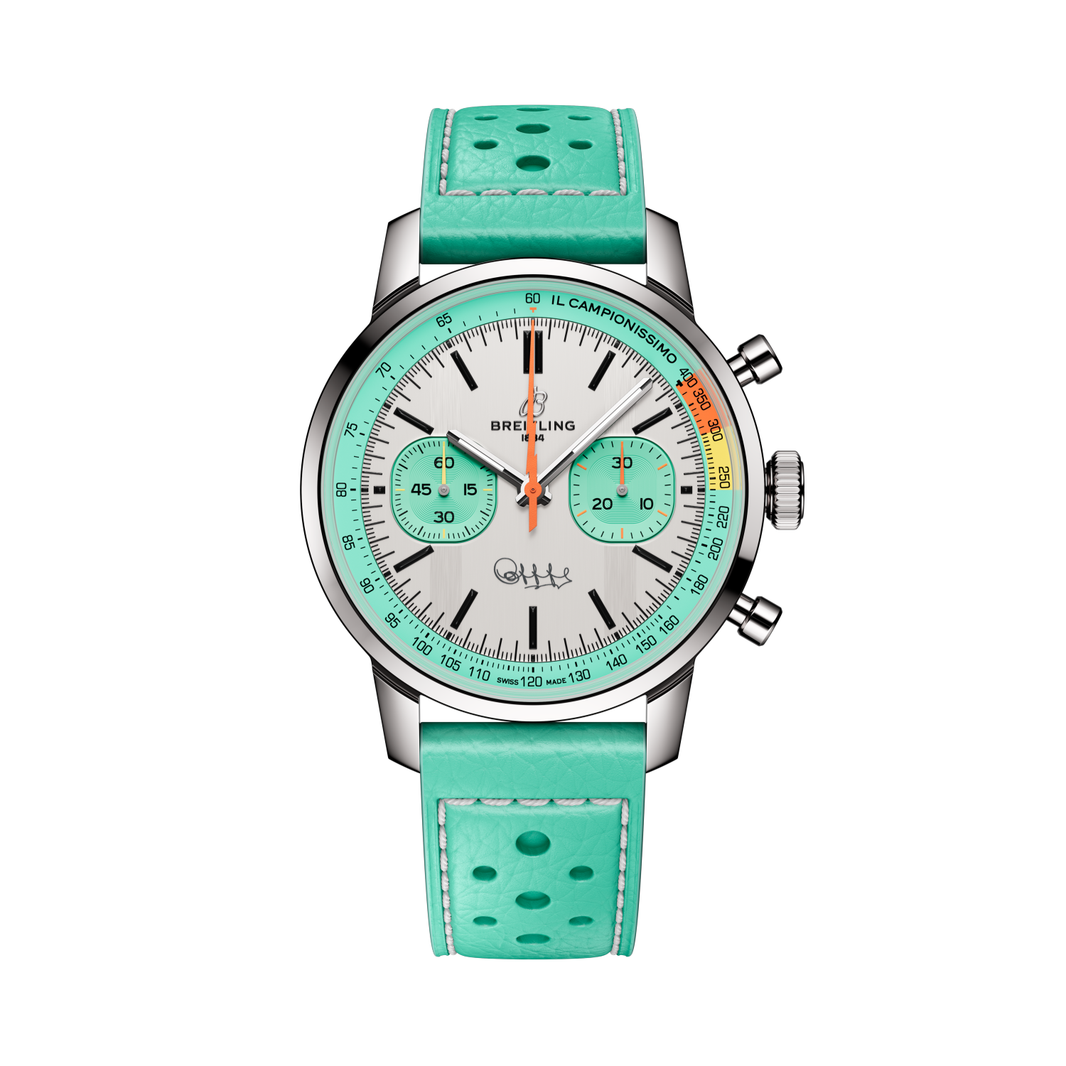 Breitling Top Time B01 Fausto Coppi reference AB01768A1A1X1 with White dial, Stainless steel case, calfskin strap, front view
