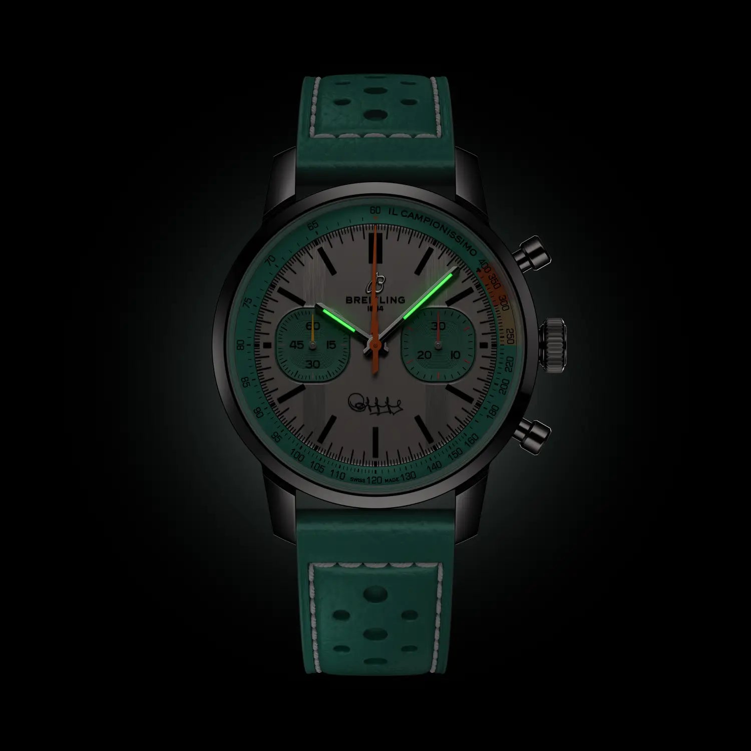 Breitling Top Time B01 Fausto Coppi reference AB01768A1A1X1 with White dial, Stainless steel case, calfskin strap, illuminated dial view