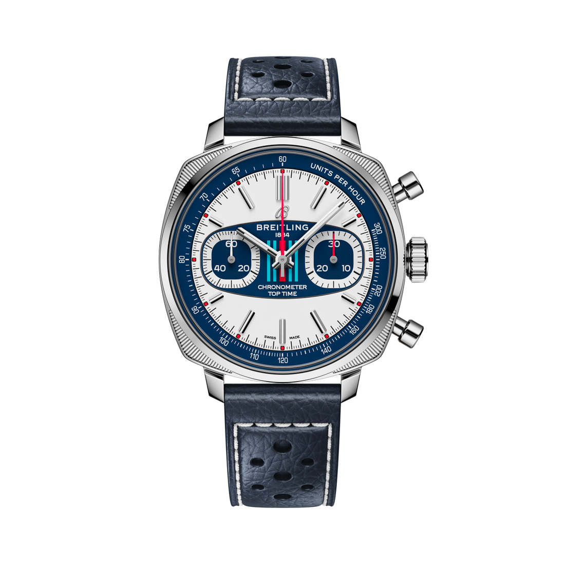 Breitling Top Time B01 Racing reference AB01772A1G1X1 with White dial, Stainless steel case, blue calfskin strap, front view