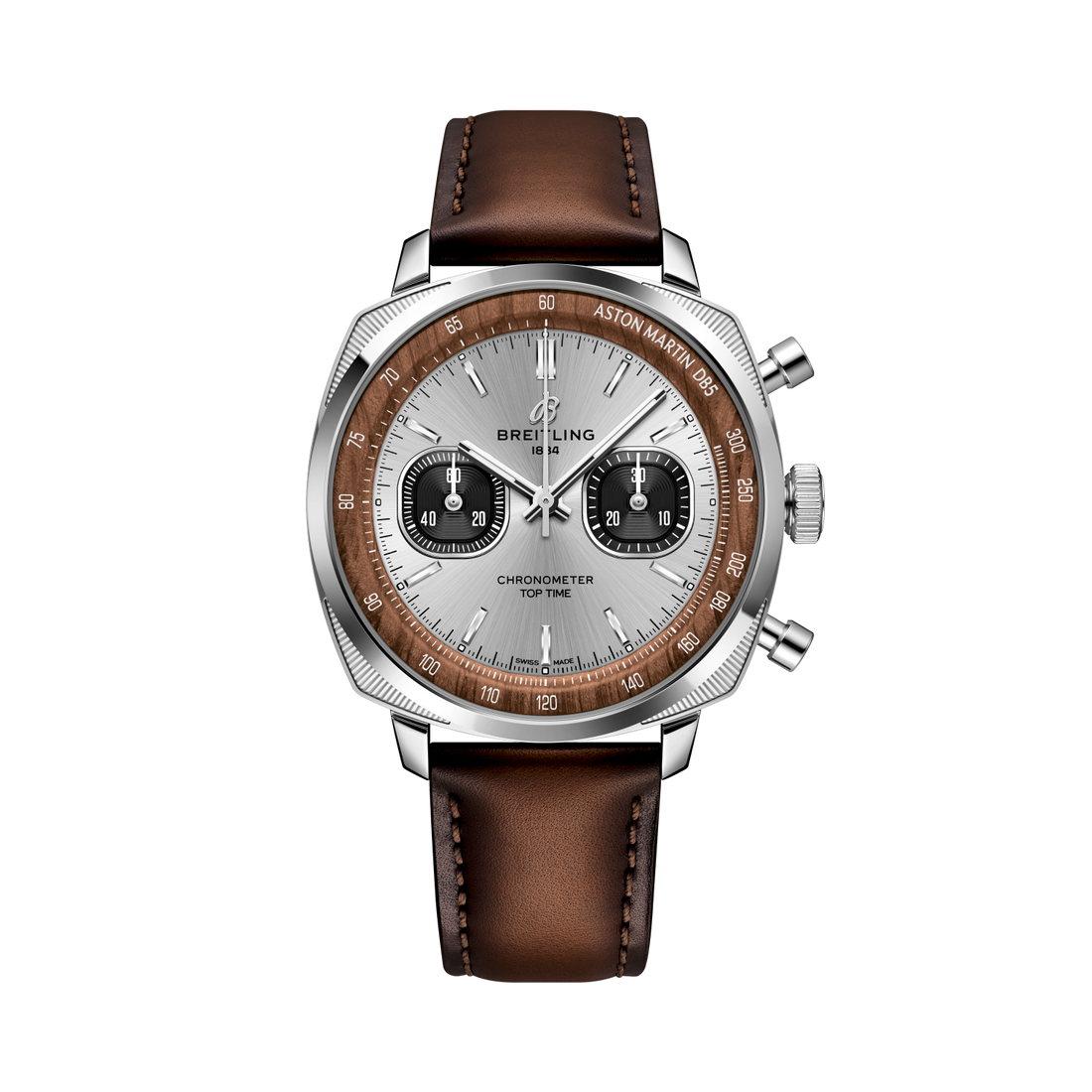 Breitling Top Time B01 Chronograph 41 Tribute to Aston Martin DB5 reference AB0178121G1X1 with Silver dial, Stainless steel case, calfskin strap, front view