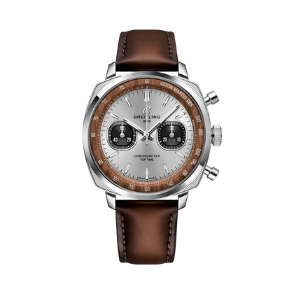 Breitling Top Time B01 Chronograph 41 Tribute to Aston Martin DB5 reference AB0178121G1X1 with Silver dial, Stainless steel case, calfskin strap, front view