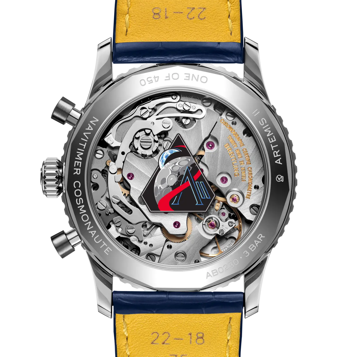 Caseback view of Breitling Navitimer B02 Chronograph 41 Cosmonaute ARTEMIS II reference AB02307A1C1P1