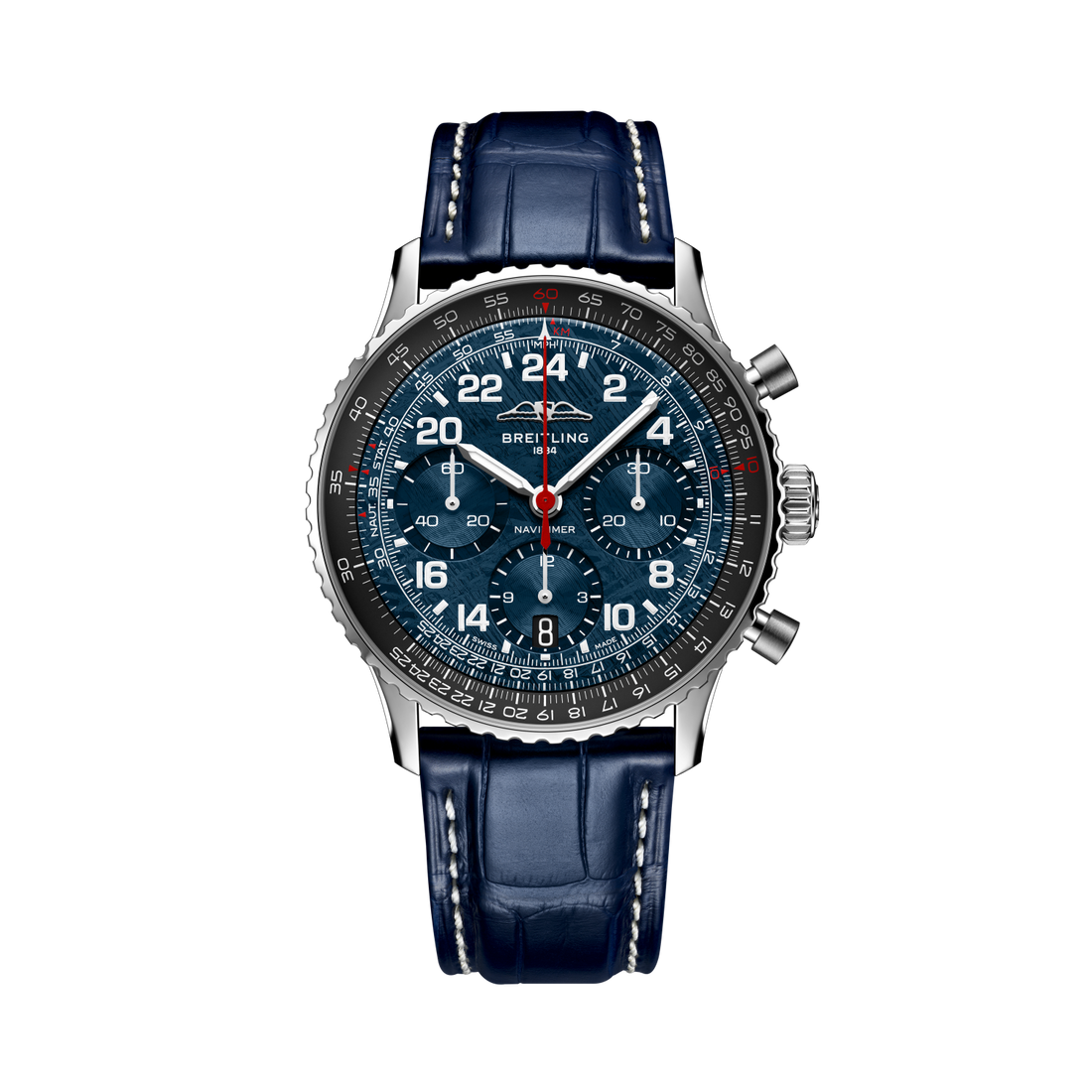 Breitling Navitimer B02 Chronograph 41 Cosmonaute ARTEMIS II reference AB02307A1C1P1 with Meteorite dial, Stainless steel case, alligator strap, front view