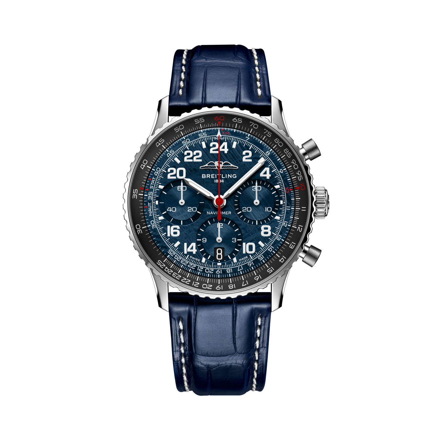 Breitling Navitimer B02 Chronograph 41 Cosmonaute ARTEMIS II reference AB02307A1C1P1 with Meteorite dial, Stainless steel case, alligator strap, front view
