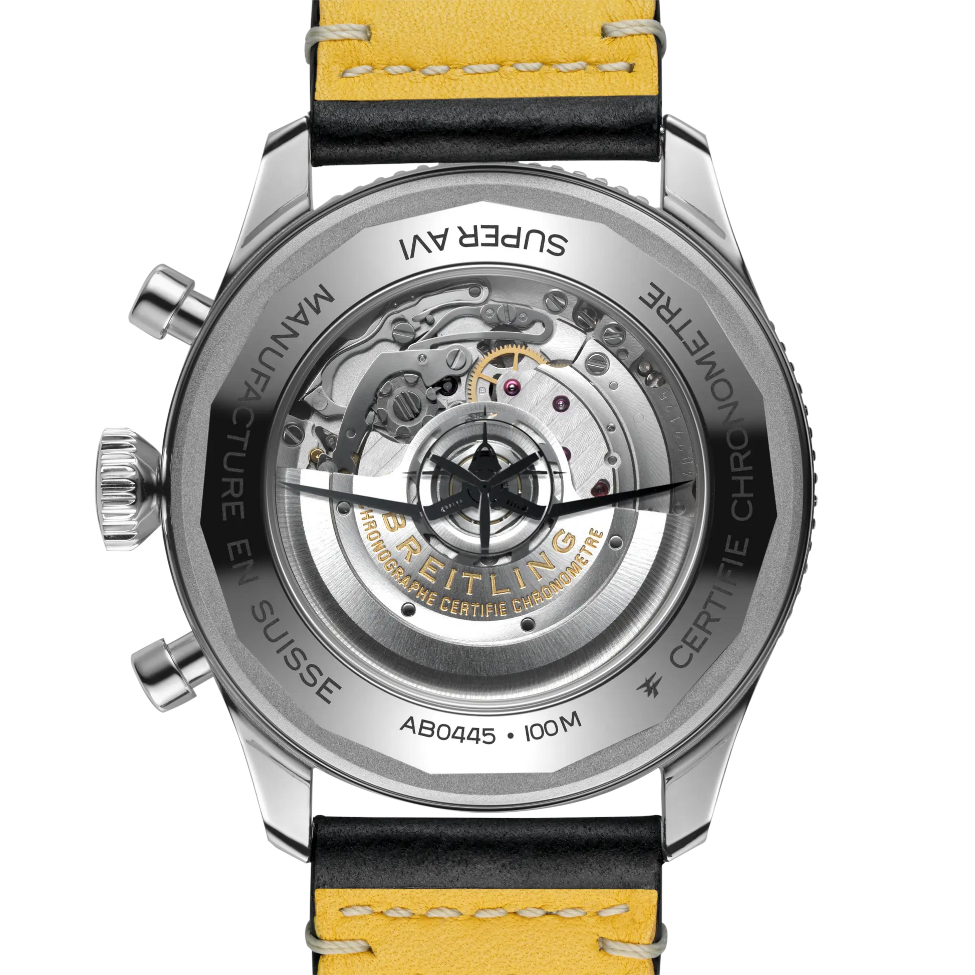 Caseback view of Breitling Super AVI B04 Chronograph GMT 46 Tribute to Vought F4U Corsair reference AB04451A1C1X1