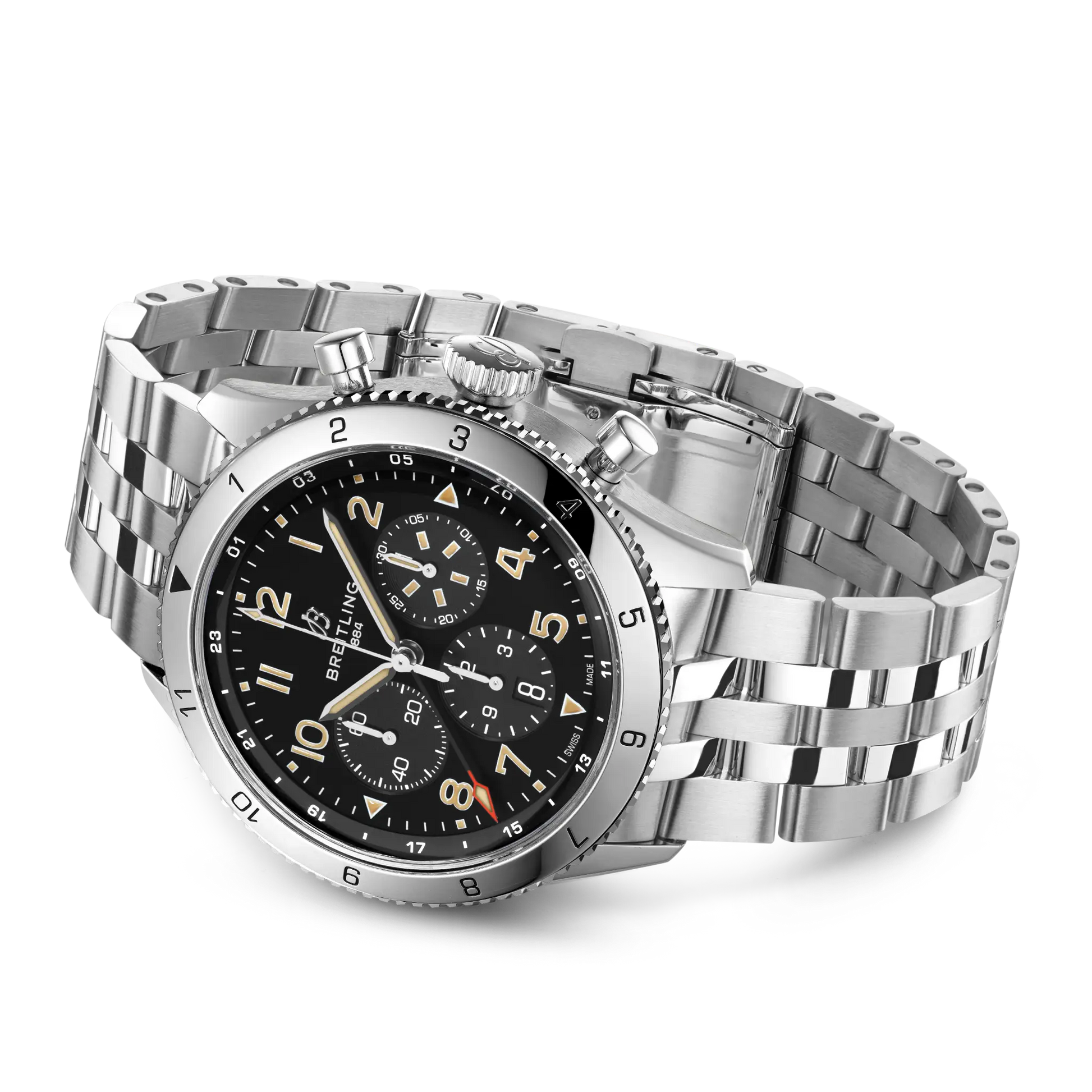 Breitling Super AVI B04 Chronograph GMT 46 P-51 Mustang reference AB04453A1B1A1 with Black dial, Stainless steel case, bracelet, bracelet or strap configuration view
