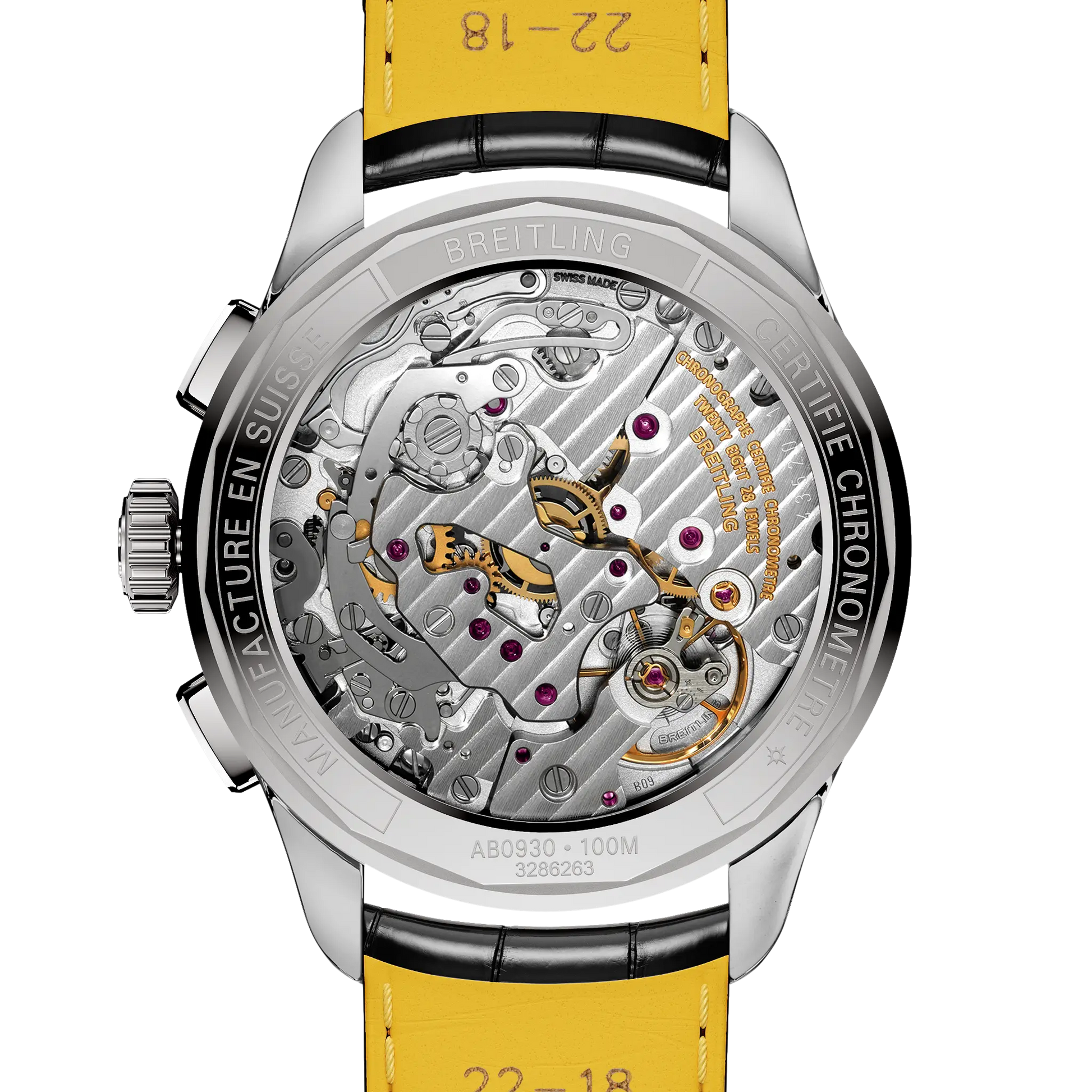 Caseback view of Breitling Premier B09 Chronograph 40 reference AB0930371G1P1