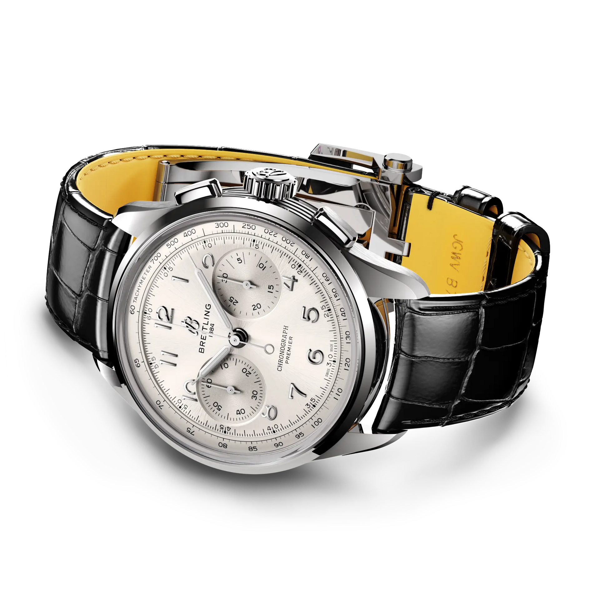 Breitling Premier B09 Chronograph 40 reference AB0930371G1P1 with Silver dial, Stainless steel case, alligator strap, bracelet or strap configuration view