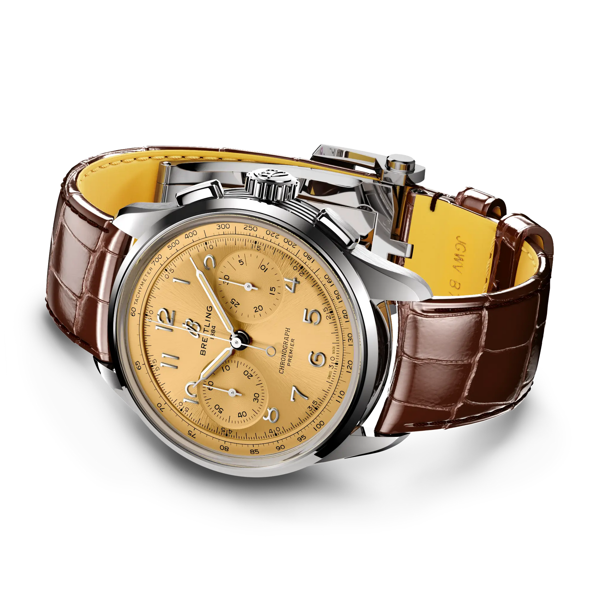 Breitling Premier B09 Chronograph 40 reference AB0930F51H1P1 with Champagne dial, Stainless steel case, alligator strap, bracelet or strap configuration view