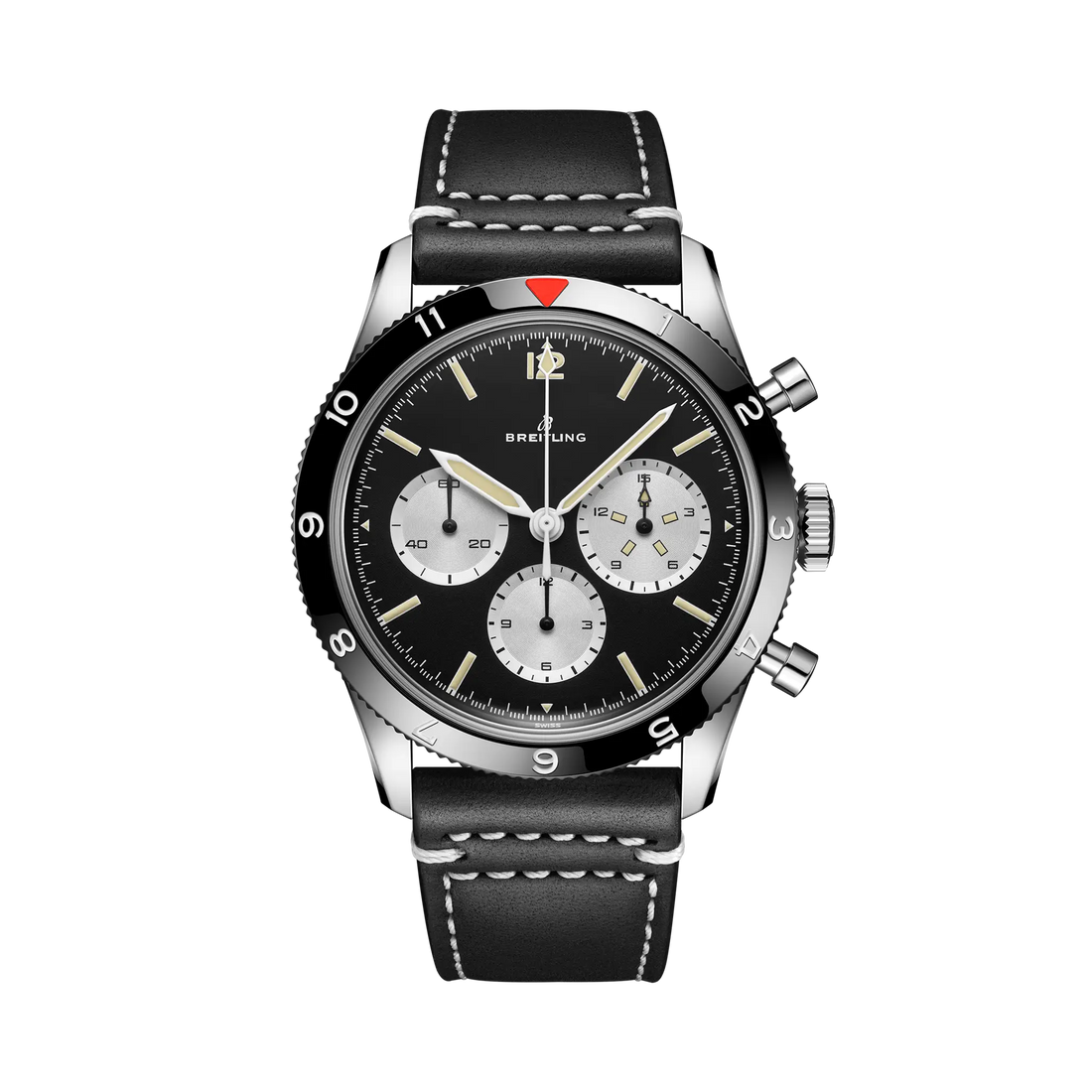 Breitling AVI Ref. 765 1964 Re-Edition reference AB09451A1B1X1 with Black dial, Stainless steel case, calfskin strap, front view