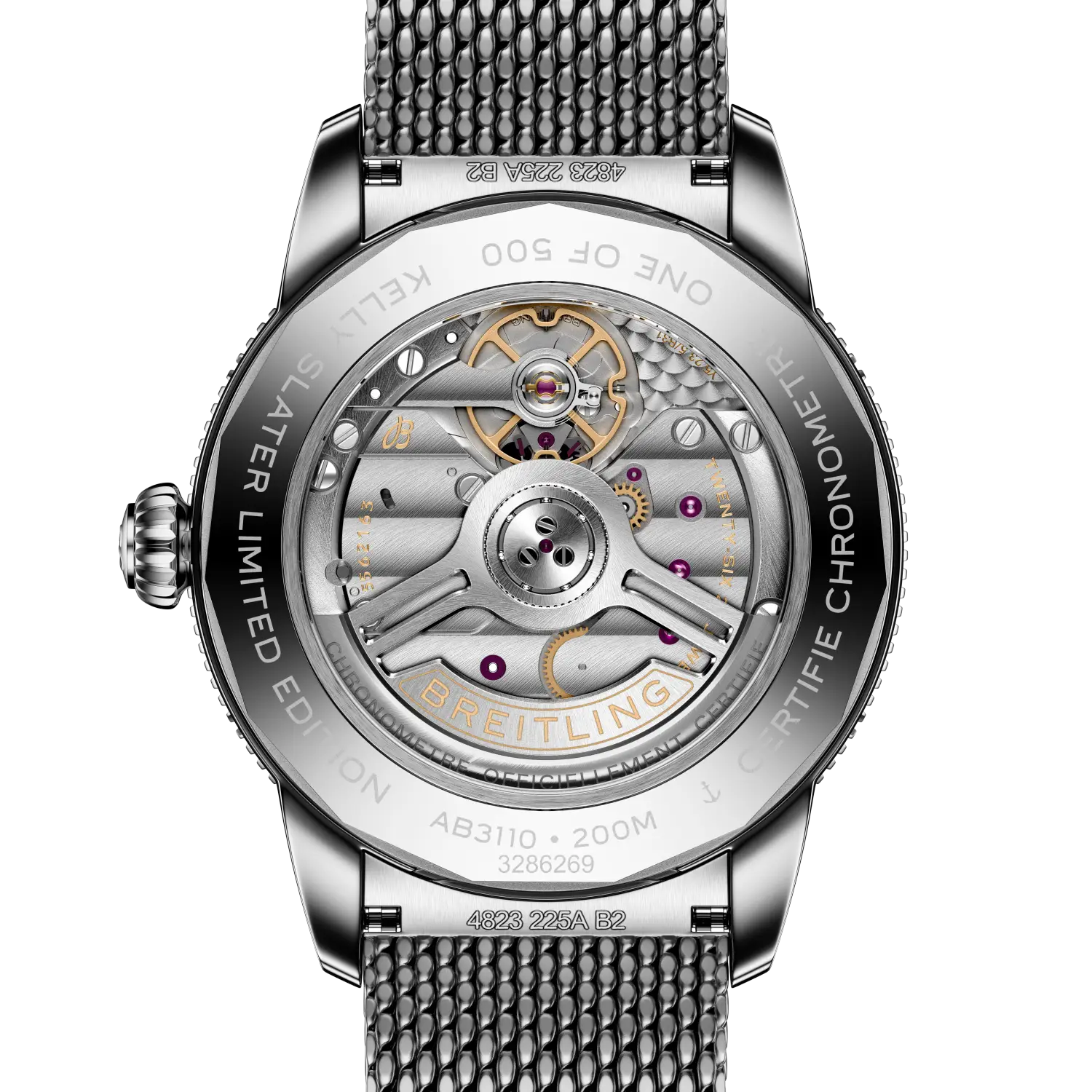 Caseback view of Breitling Superocean Heritage B31 Automatic 40 Kelly Slater reference AB31101A1C1A1