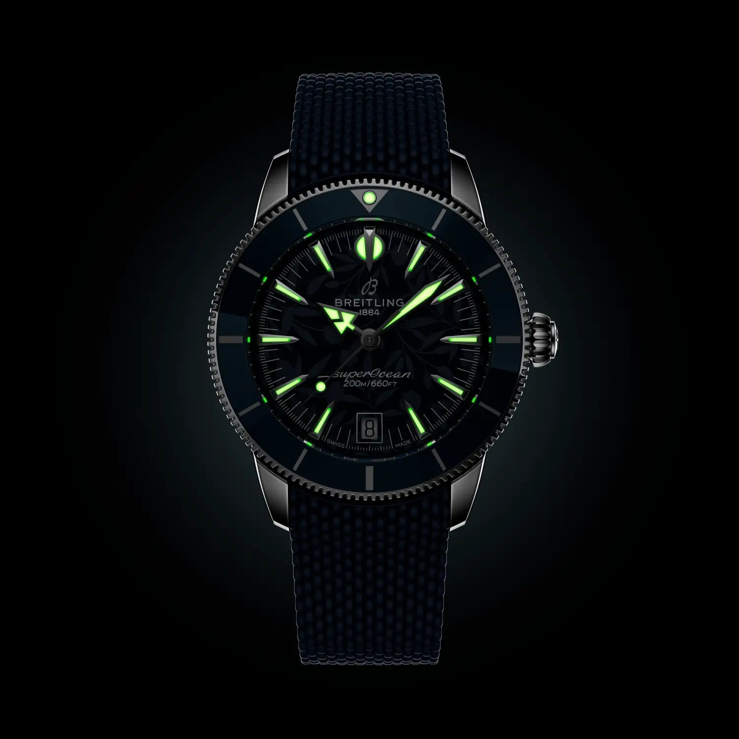 Breitling Superocean Heritage B31 Automatic 40 Kelly Slater reference AB31101A1C1S1 with Blue dial, Stainless steel case, rubber strap, illuminated dial view