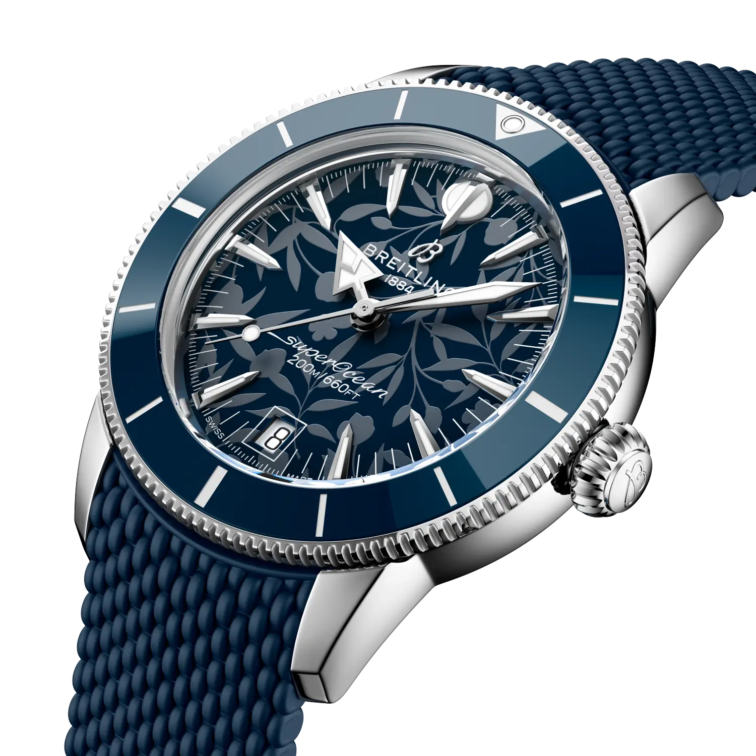 Breitling Superocean Heritage B31 Automatic 40 Kelly Slater reference AB31101A1C1S1 with Blue dial, Stainless steel case, rubber strap, three-quarter view