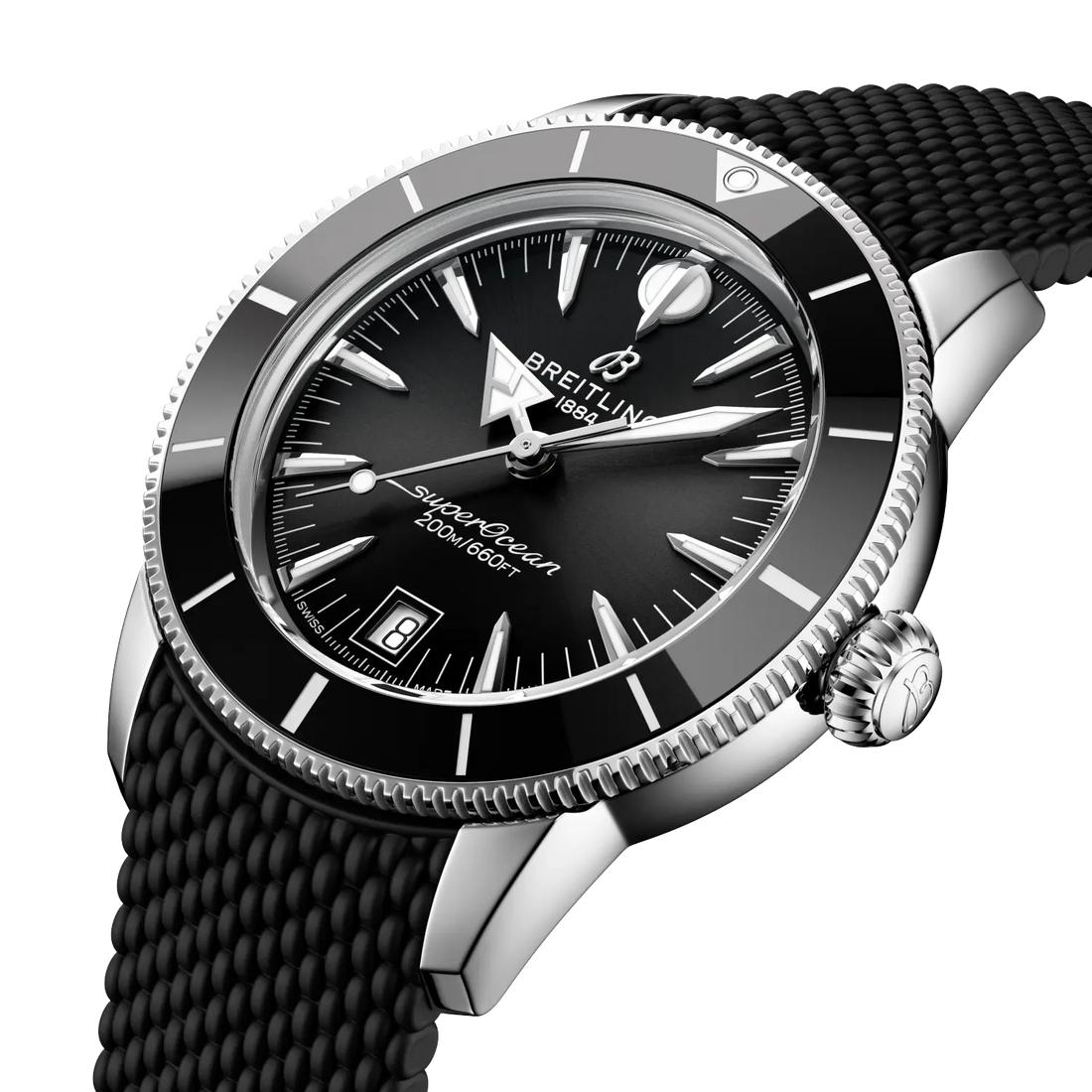 Breitling Superocean Heritage B31 Automatic 40 reference AB3110241B1S1 with Black dial, Stainless steel case, black rubber strap, front view