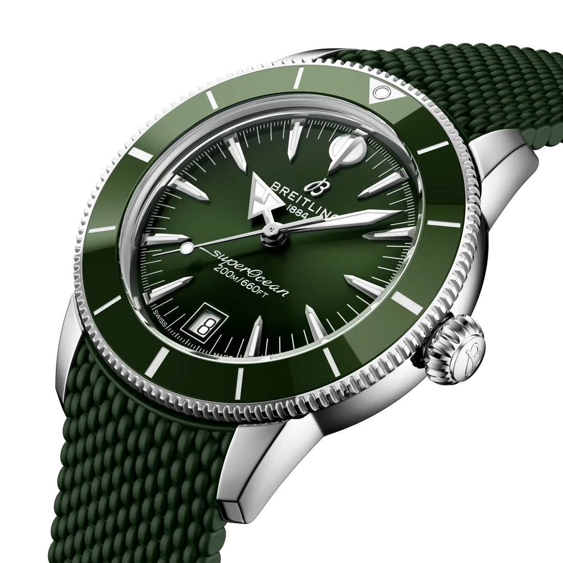 Breitling Superocean Heritage B31 Automatic 40 reference AB3110361L1S1 with Green dial, Stainless steel case, green rubber strap, front view