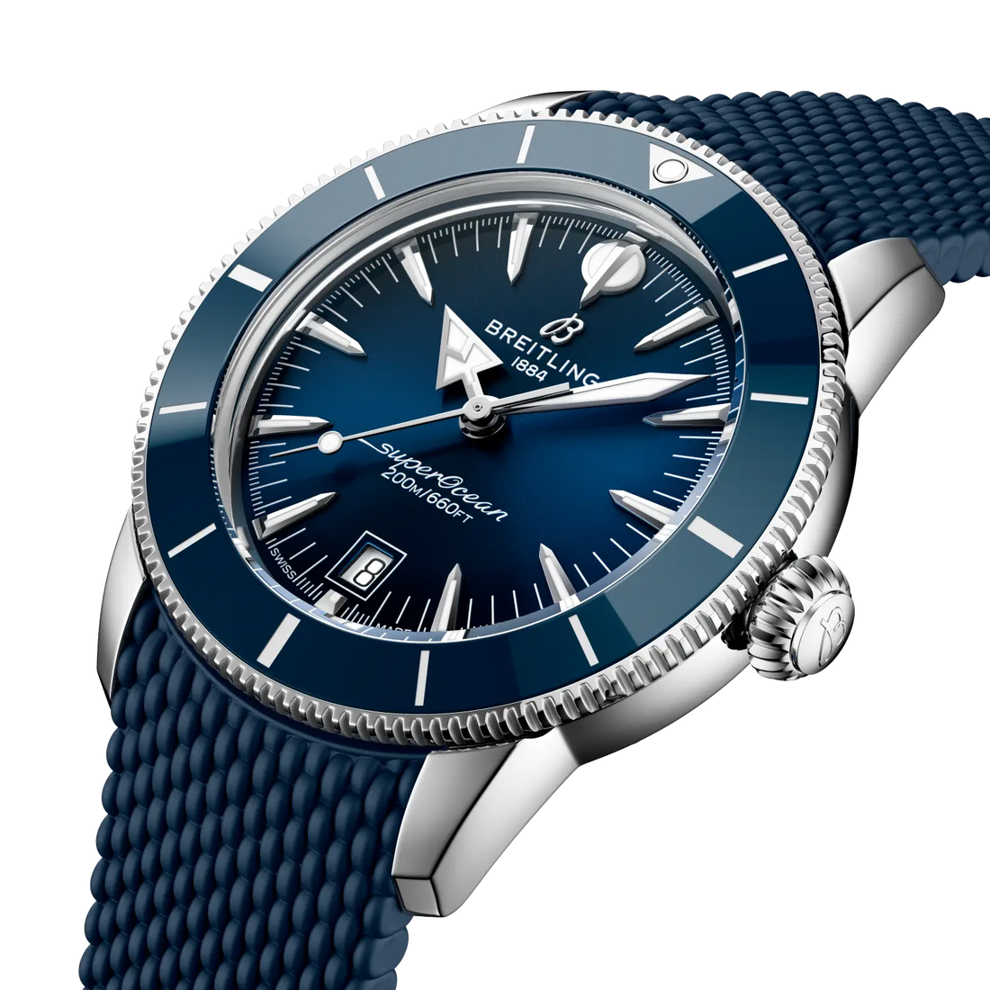 Breitling Superocean Heritage B31 Automatic 42 reference AB3111161C1S1 with Blue dial, Stainless steel case, blue rubber strap, front view