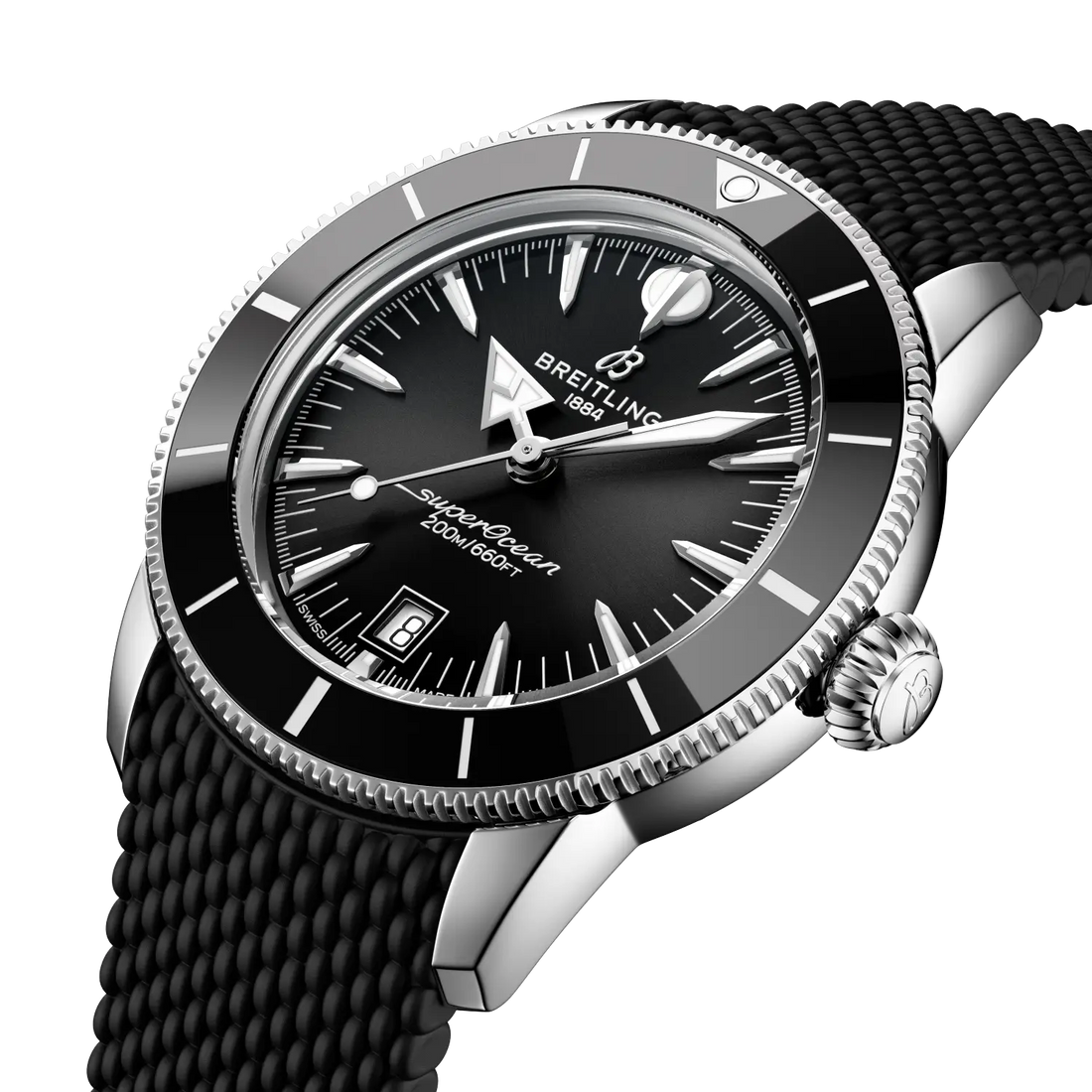 Breitling Superocean Heritage B31 Automatic 42 reference AB3111241B1S1 with Black dial, Stainless steel case, black rubber strap, front view