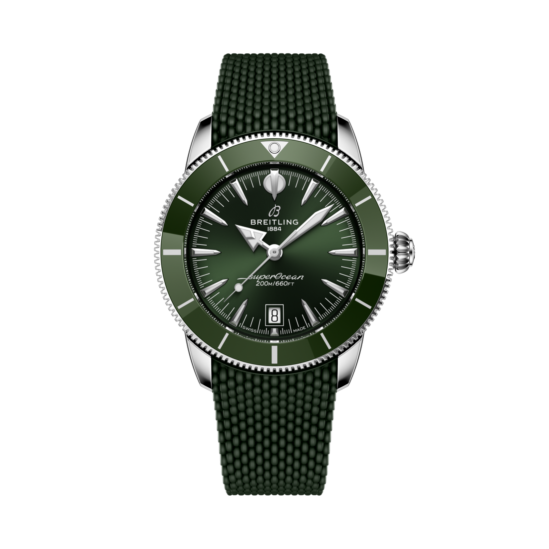Breitling Superocean Heritage B31 Automatic 42 reference AB3111361L1S1 with Green dial, Stainless steel case, green rubber strap, front view