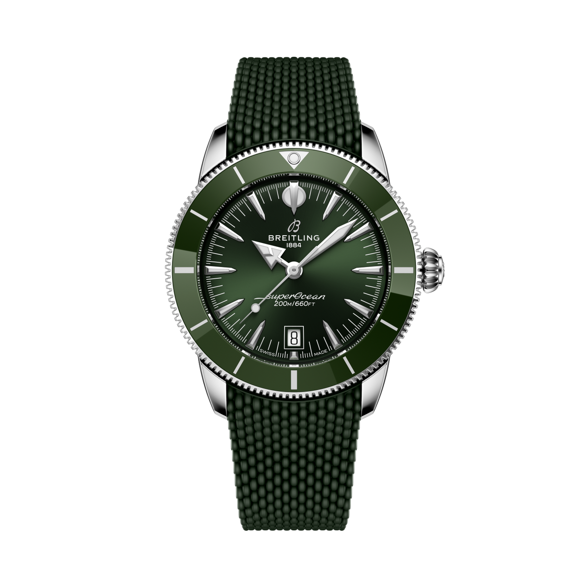 Breitling Superocean Heritage B31 Automatic 42 reference AB3111361L1S1 with Green dial, Stainless steel case, green rubber strap, front view