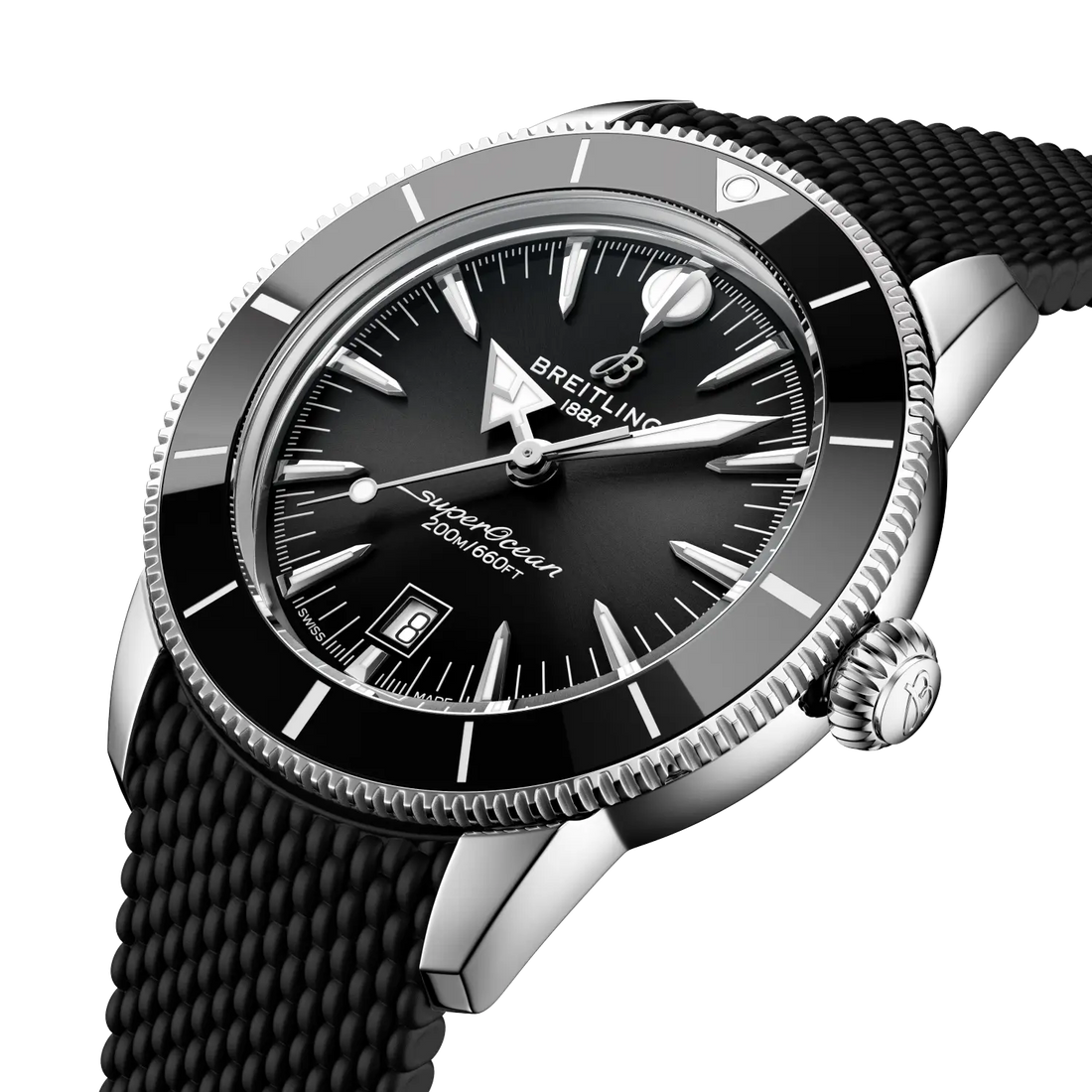 Breitling Superocean Heritage B31 Automatic 44 reference AB3112241B1S1 with Black dial, Stainless steel case, black rubber strap, front view