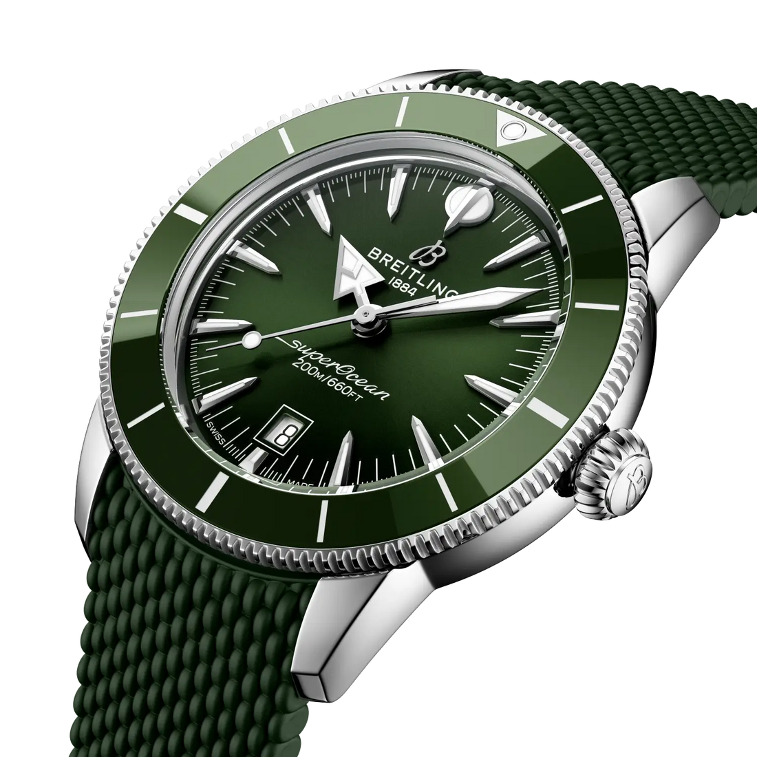 Breitling Superocean Heritage B31 Automatic 44 reference AB3112361L1S1 with Green dial, Stainless steel case, green rubber strap, front view