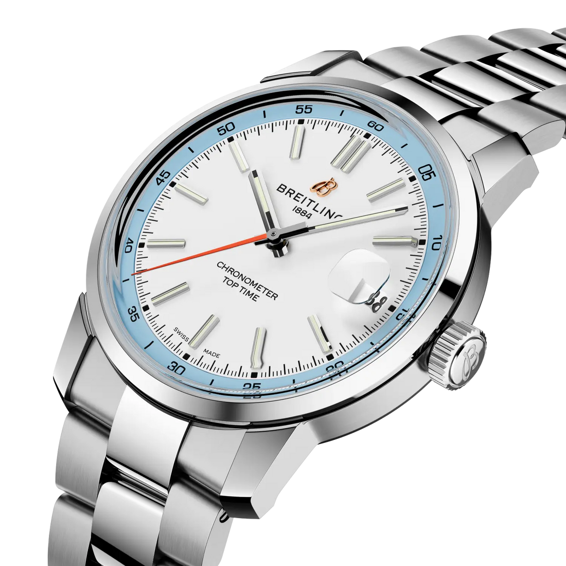 Breitling Top Time B31 reference AB3113281A1A1 with Cream dial, Stainless steel case, bracelet, three-quarter view