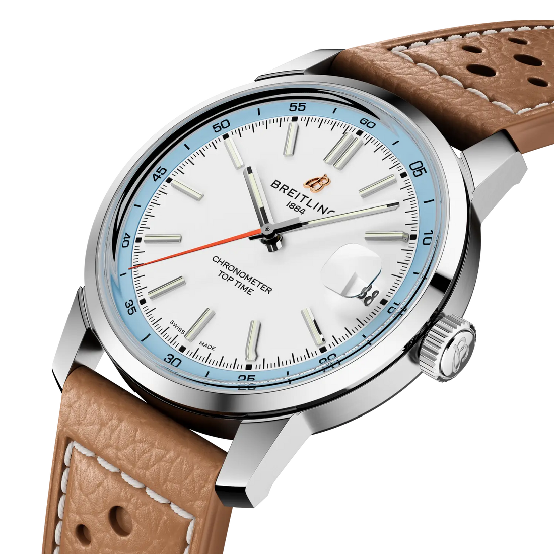 Breitling Top Time B31 reference AB3113281A1X1 with Cream dial, Stainless steel case, calfskin strap, three-quarter view