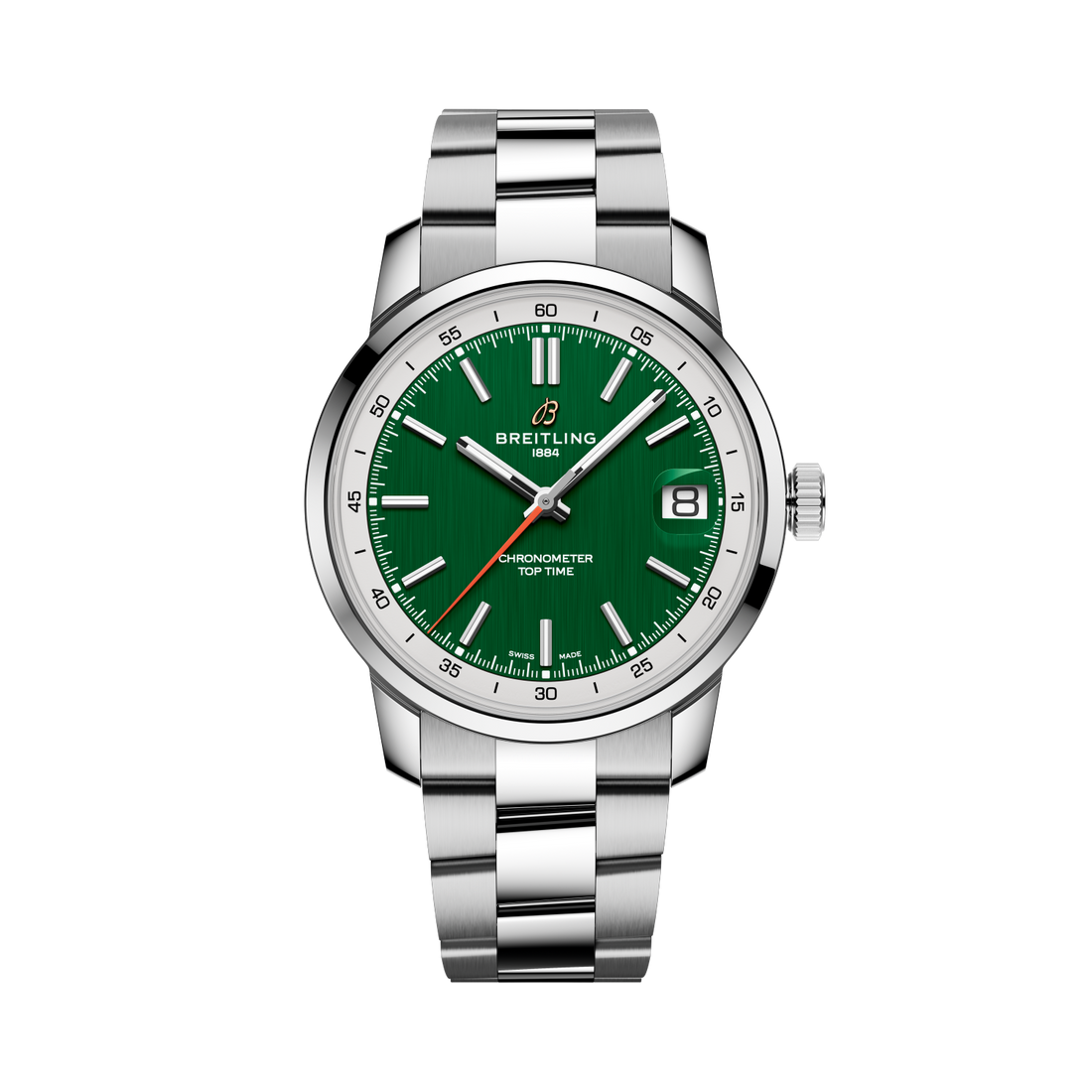 Breitling Top Time B31 reference AB3113A71L1A1 with Green dial, Stainless steel case, bracelet, front view