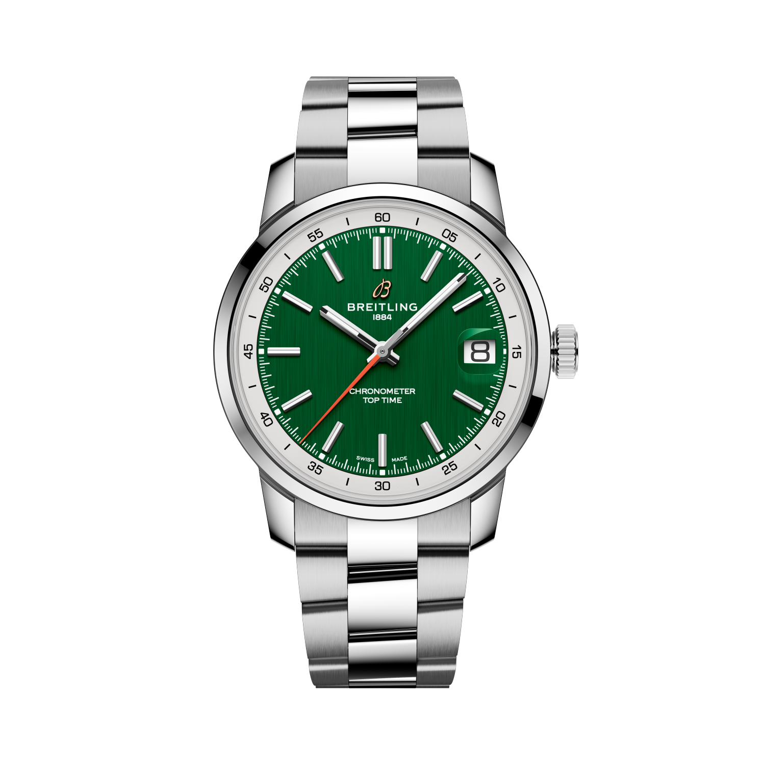 Breitling Top Time B31 reference AB3113A71L1A1 with Green dial, Stainless steel case, bracelet, front view