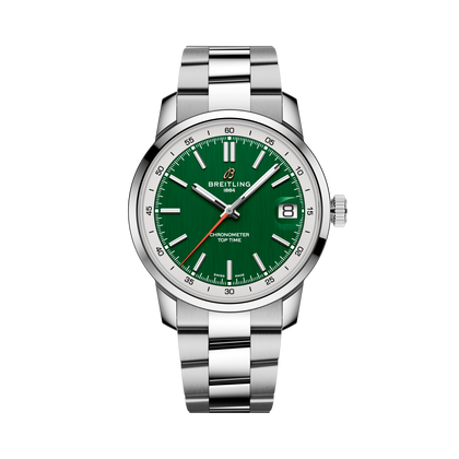 Breitling Top Time B31 reference AB3113A71L1A1 with Green dial, Stainless steel case, bracelet, front view