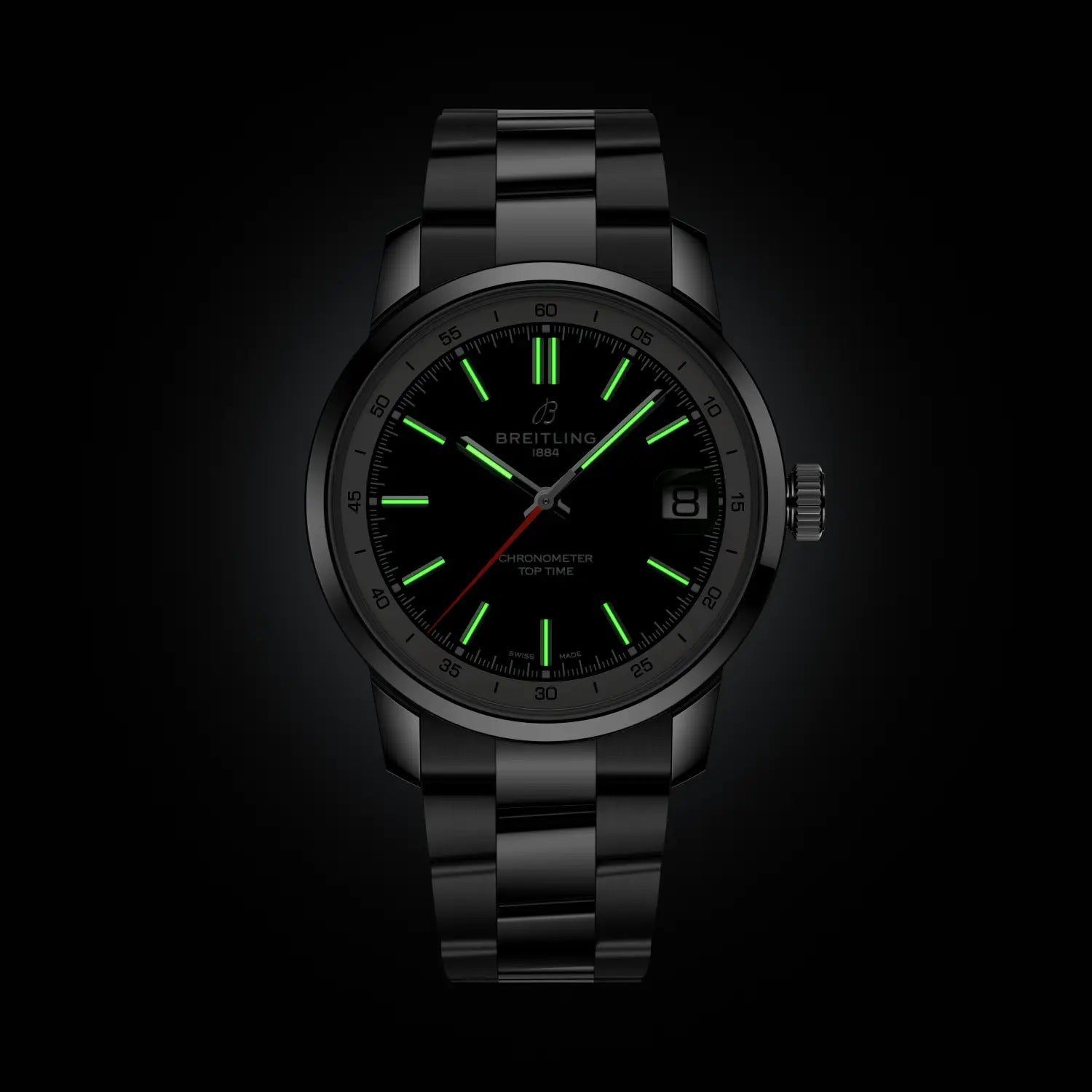 Breitling Top Time B31 reference AB3113A71L1A1 with Green dial, Stainless steel case, bracelet, illuminated dial view