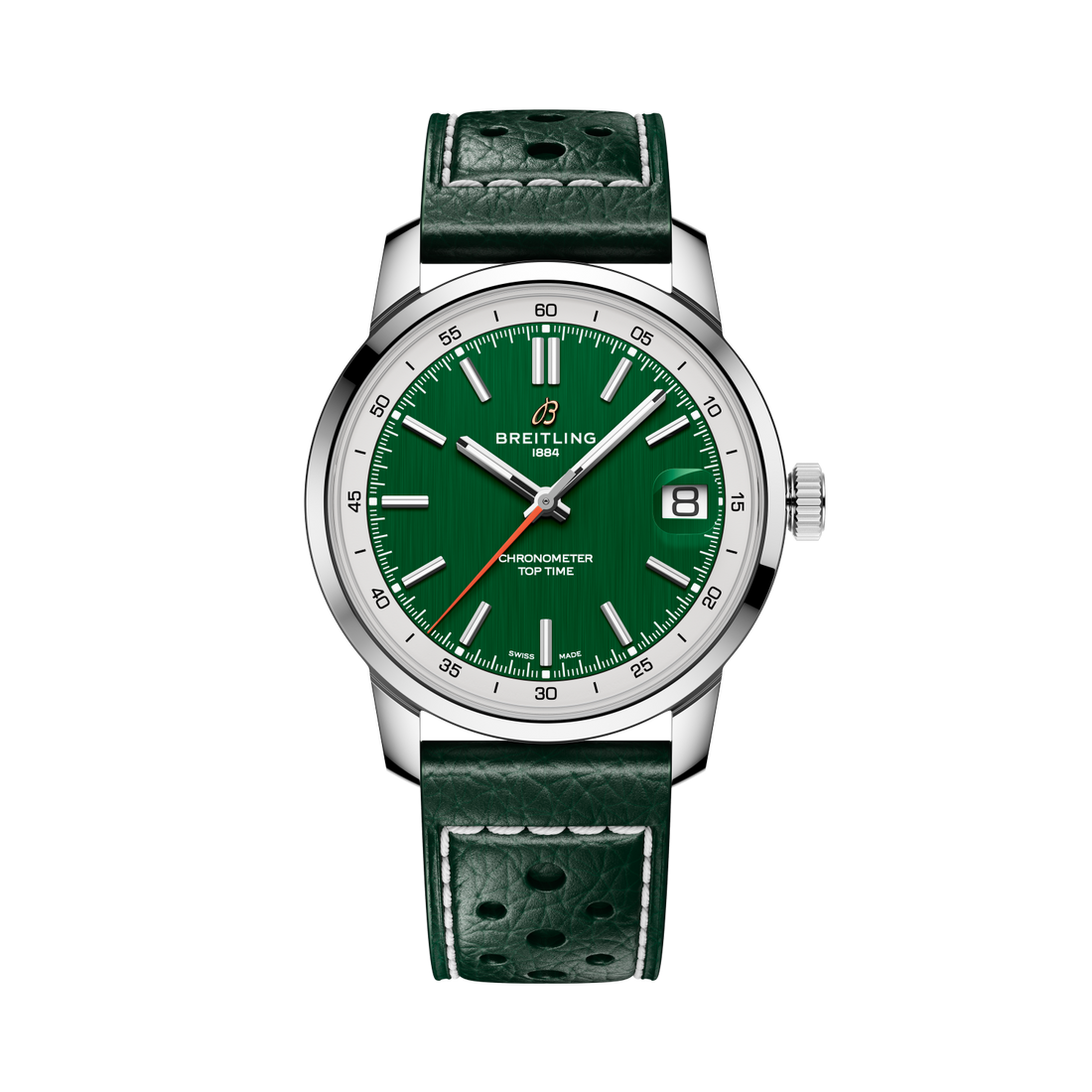 Breitling Top Time B31 reference AB3113A71L1X1 with Green dial, Stainless steel case, calfskin strap, front view