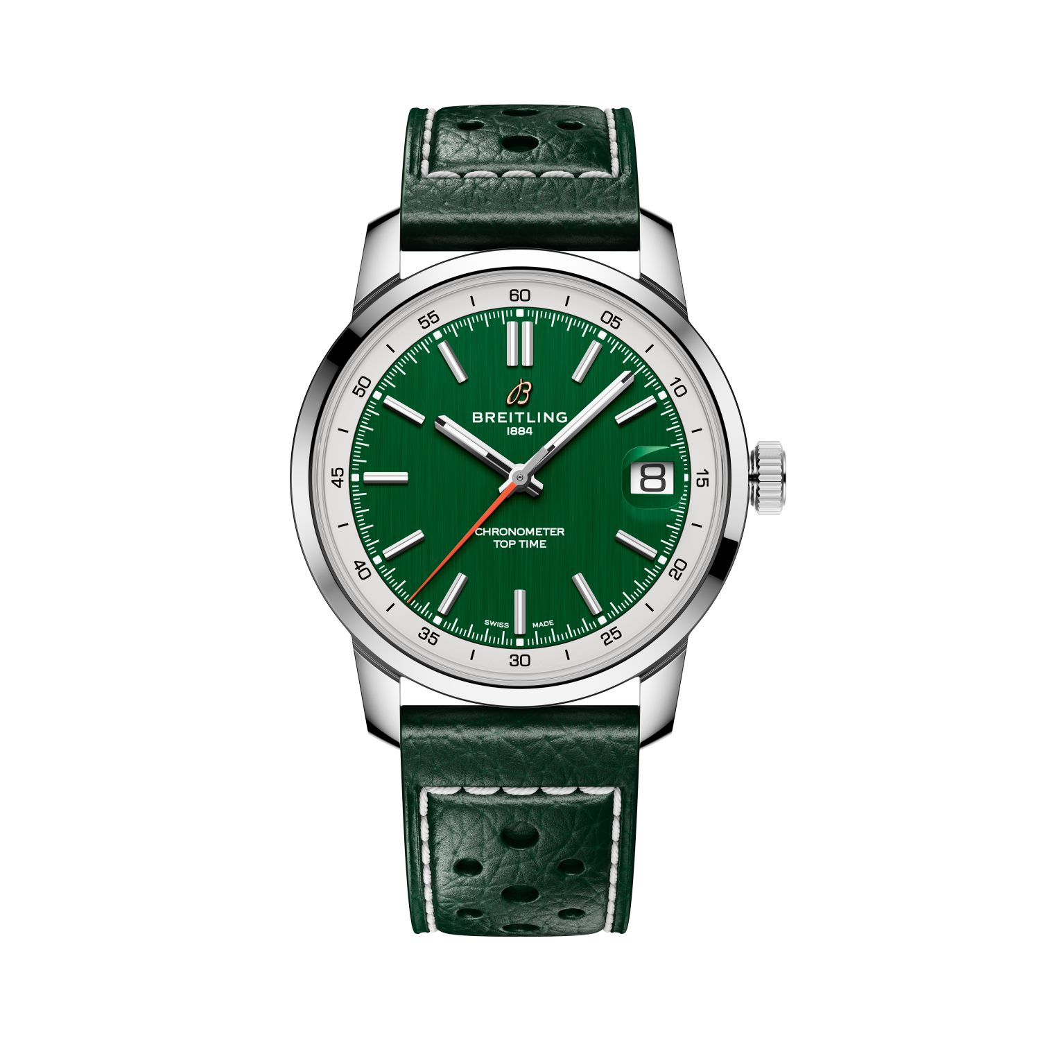 Breitling Top Time B31 reference AB3113A71L1X1 with Green dial, Stainless steel case, calfskin strap, front view