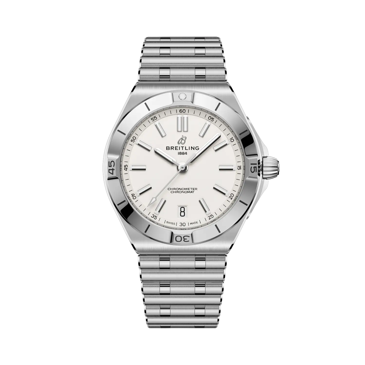 Breitling Chronomat B31 Automatic 40 reference AB3114101A1A1 with White dial, Stainless steel case, bracelet, front view