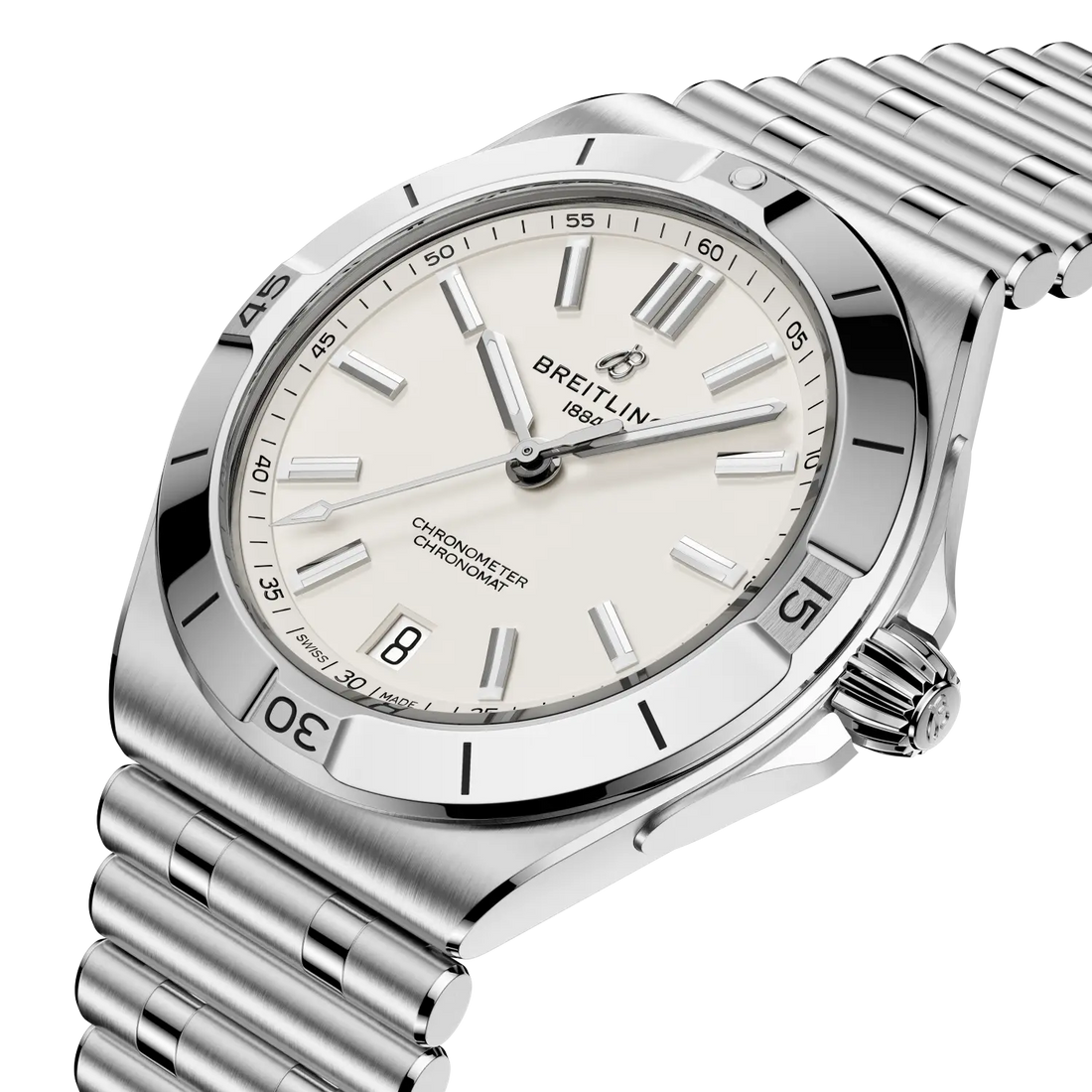Breitling Chronomat B31 Automatic 40 reference AB3114101A1A1 with White dial, Stainless steel case, bracelet, front view