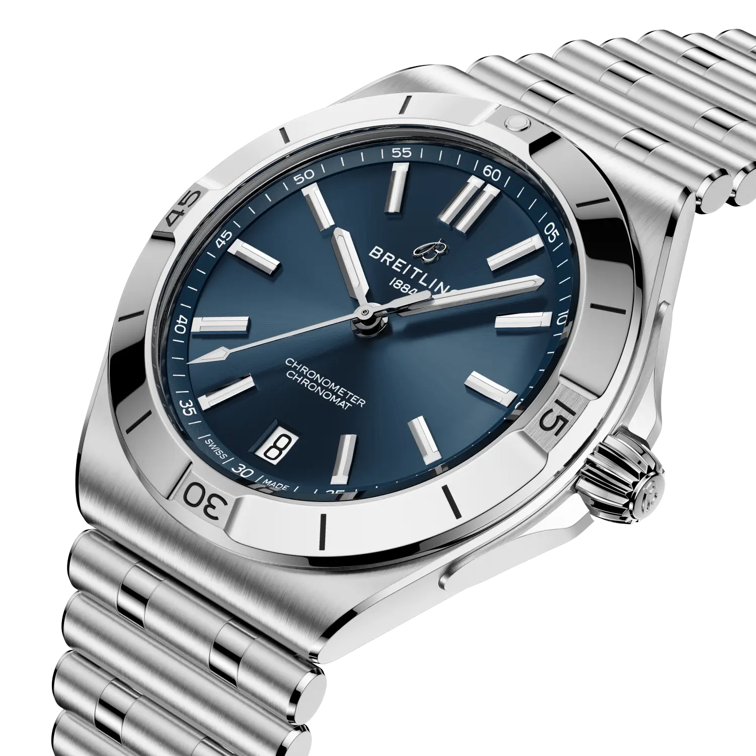 Breitling Chronomat B31 Automatic 40 reference AB3114101C1A1 with Blue dial, Stainless steel case, bracelet, three-quarter view