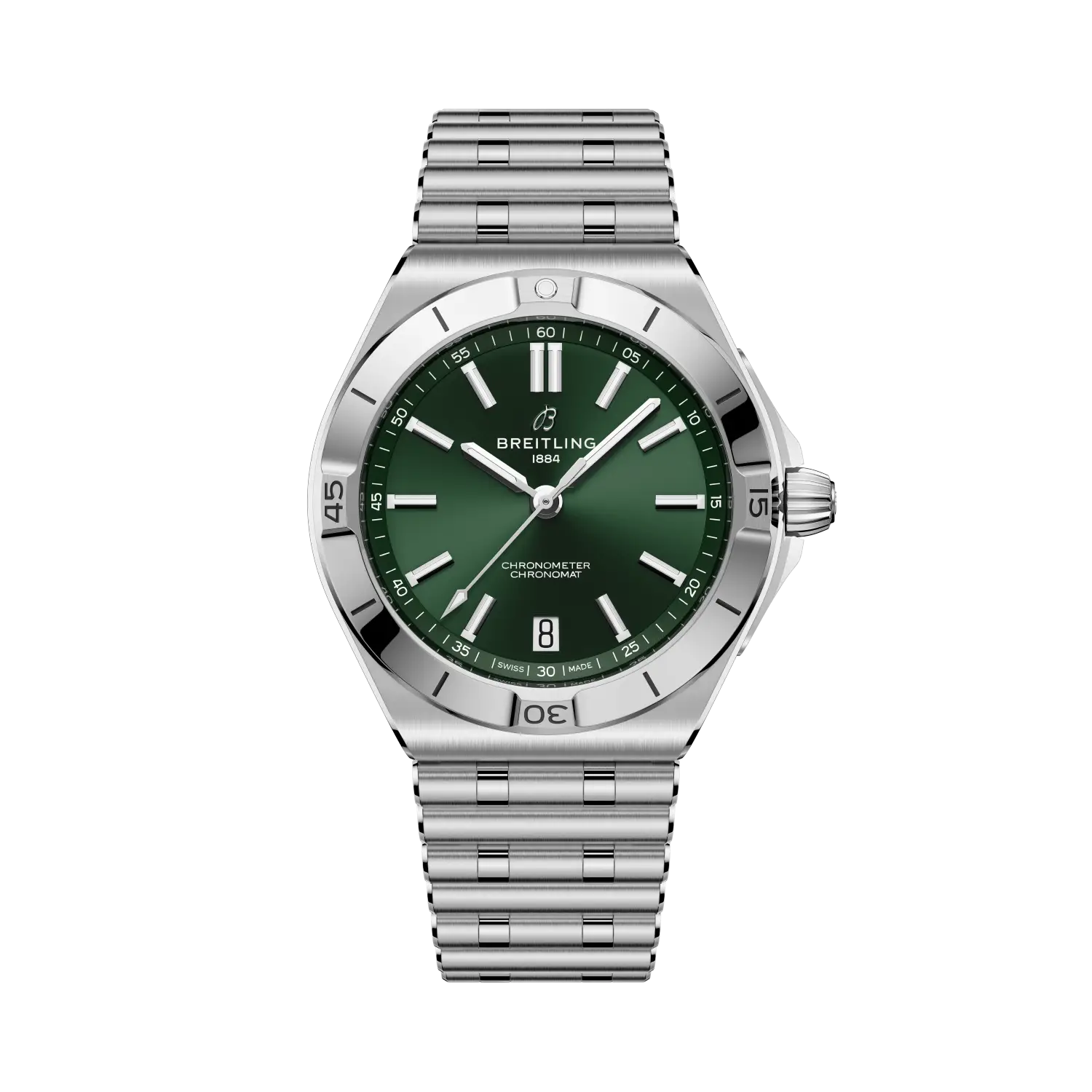 Breitling Chronomat B31 Automatic 40 reference AB3114101L1A1 with Green dial, Stainless steel case, bracelet, front view