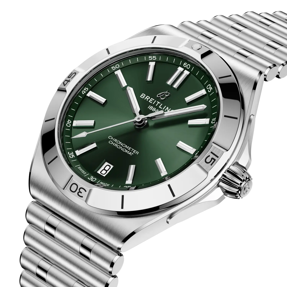 Breitling Chronomat B31 Automatic 40 reference AB3114101L1A1 with Green dial, Stainless steel case, bracelet, front view
