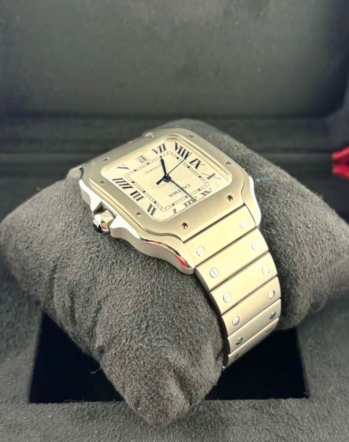 Cartier Santos WSSA0089 titanium case and crown side view