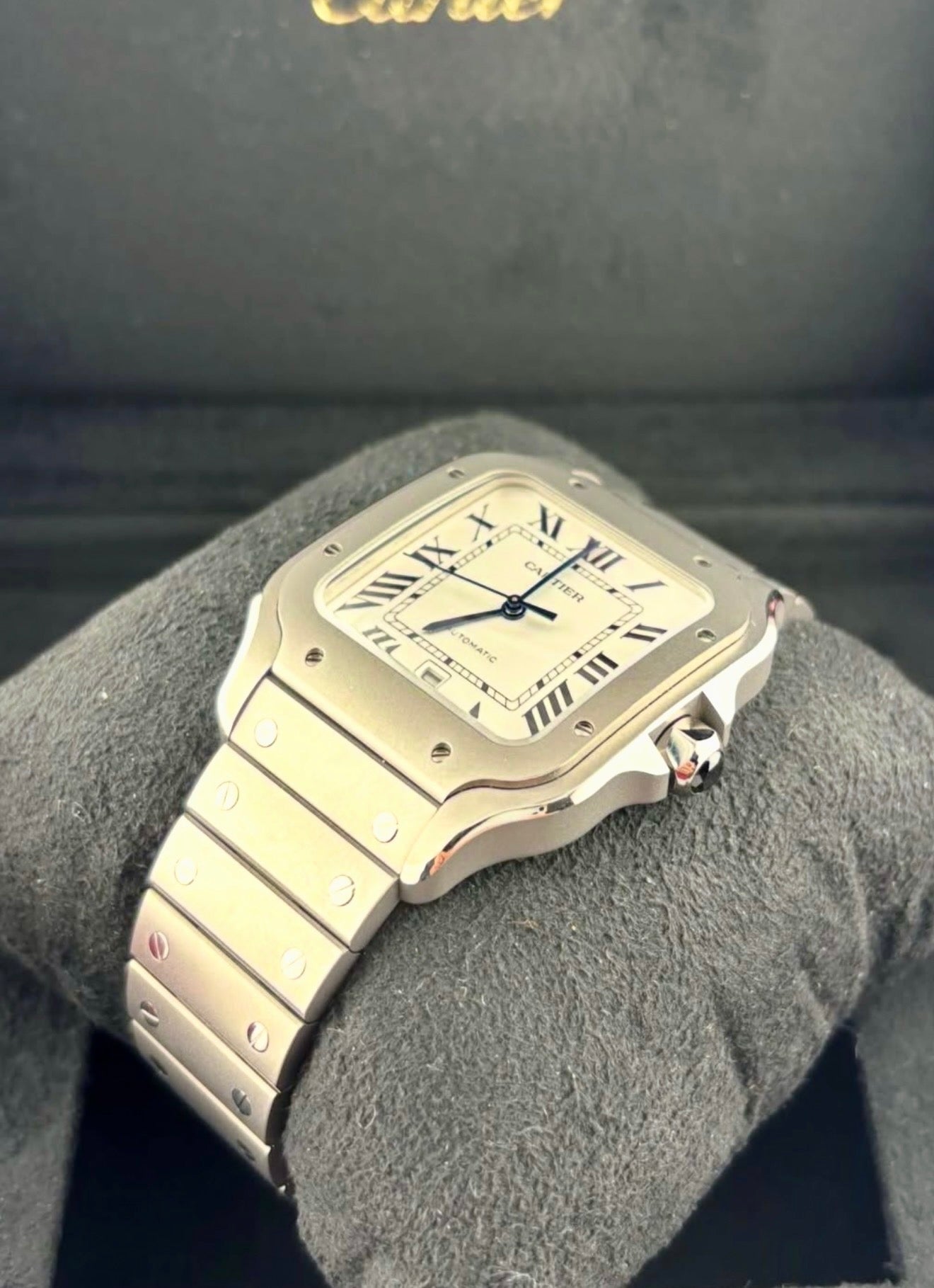 Cartier Santos WSSA0089 titanium watch, right three-quarter view